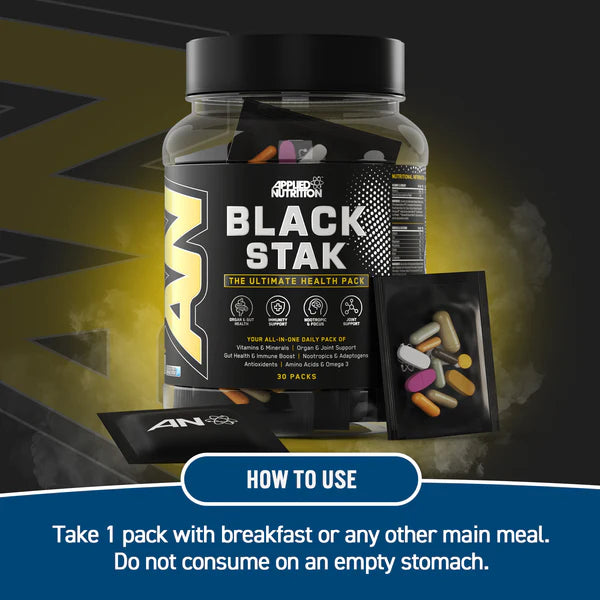 Applied Nutrition Black Stak Ultimate Health Pack - 30 Sachets for Men's Performance & Recovery | Pre-Workout, Muscle Growth & Energy Boost