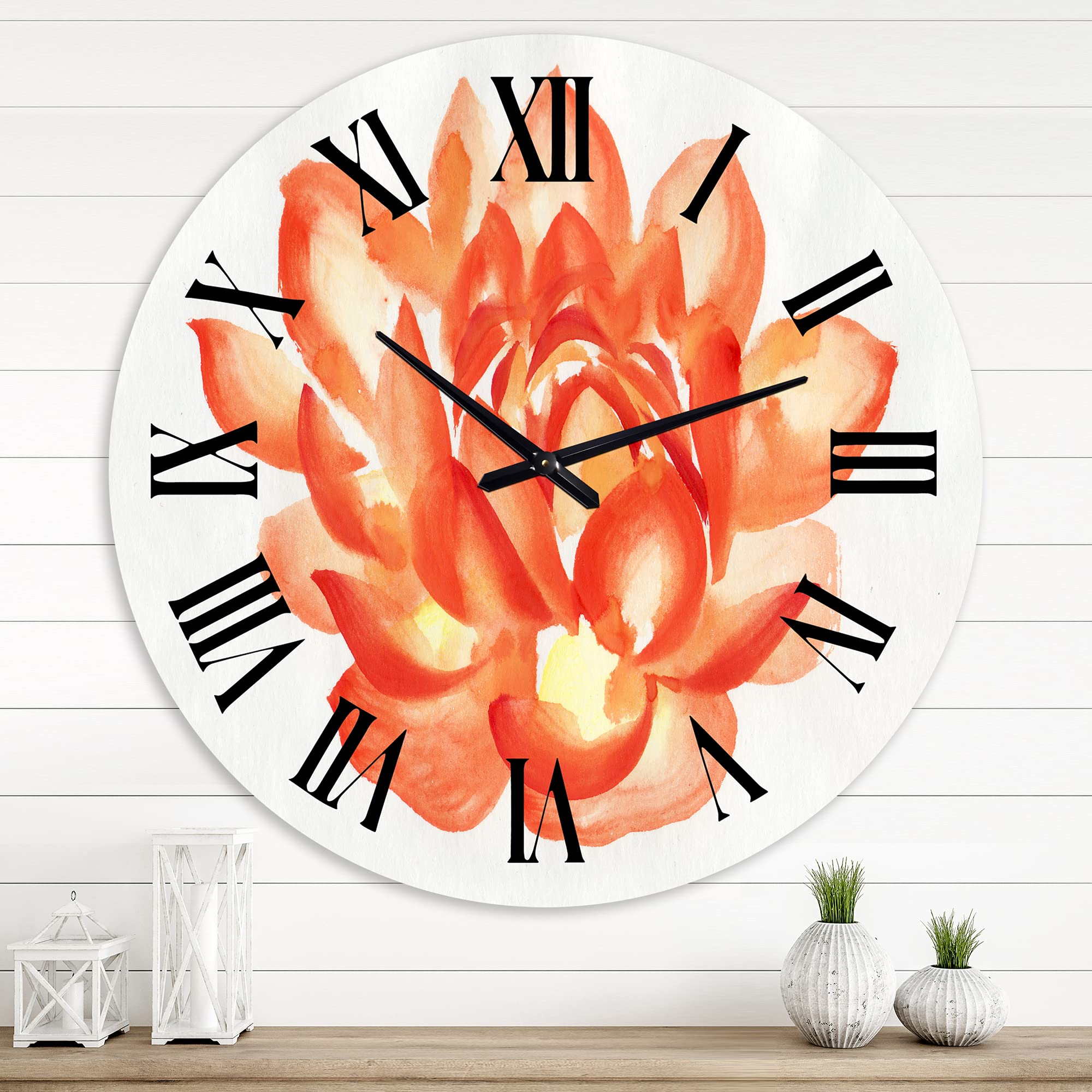 Vintage Orange Lotus Floral Wall Clock - Large Traditional Decorative Clock for Bedroom, Living Room & Office | Home Decor Gift Idea