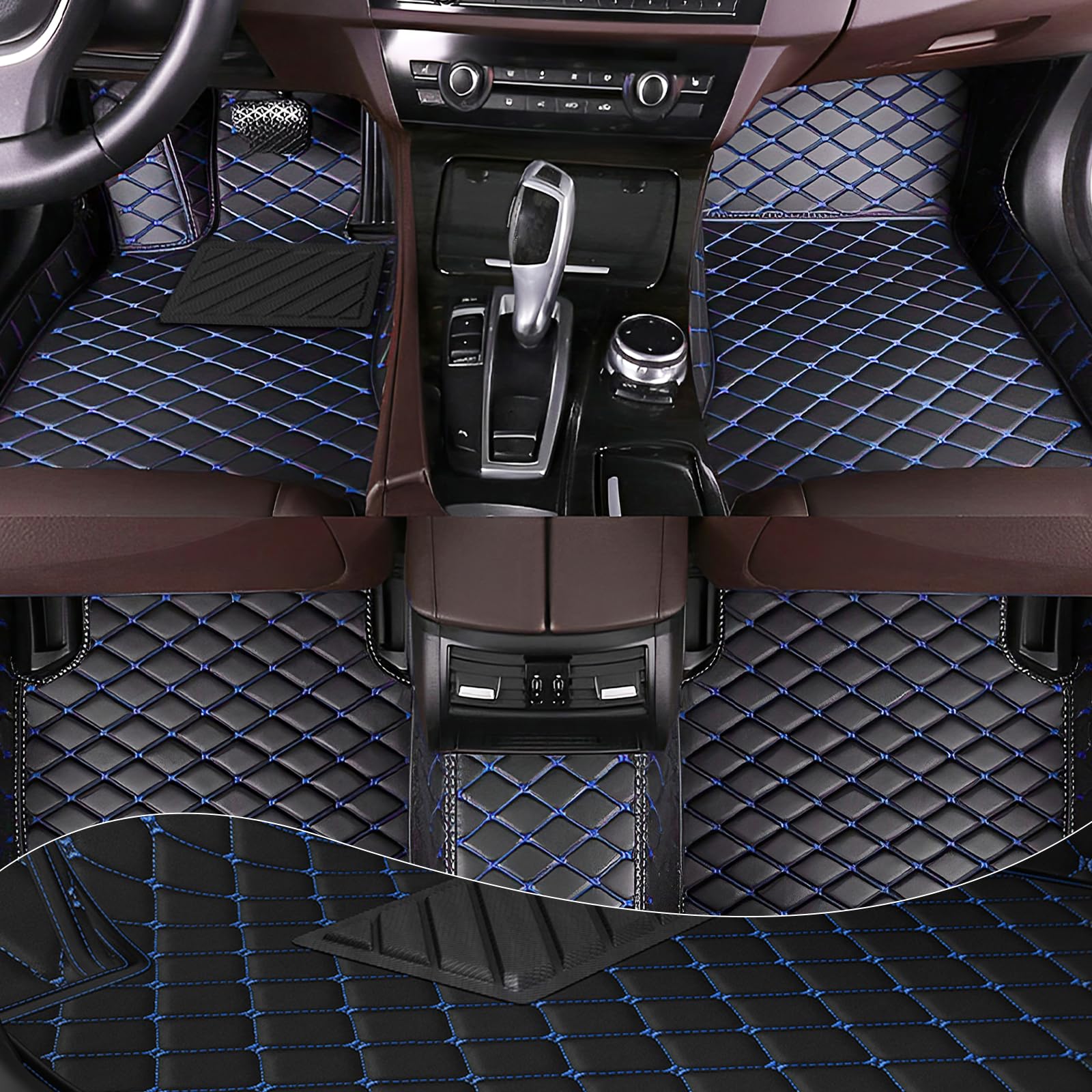 Premium Custom All-Weather Non-Slip Leather Car Floor Mats for Dodge Charger 2007-2022 Models | Perfect Fit for Charger SRT 2011-2019 | Durable Black-Blue Floor Liners | Ideal for Daily Commute, Road Trips & Extreme Weather Protection