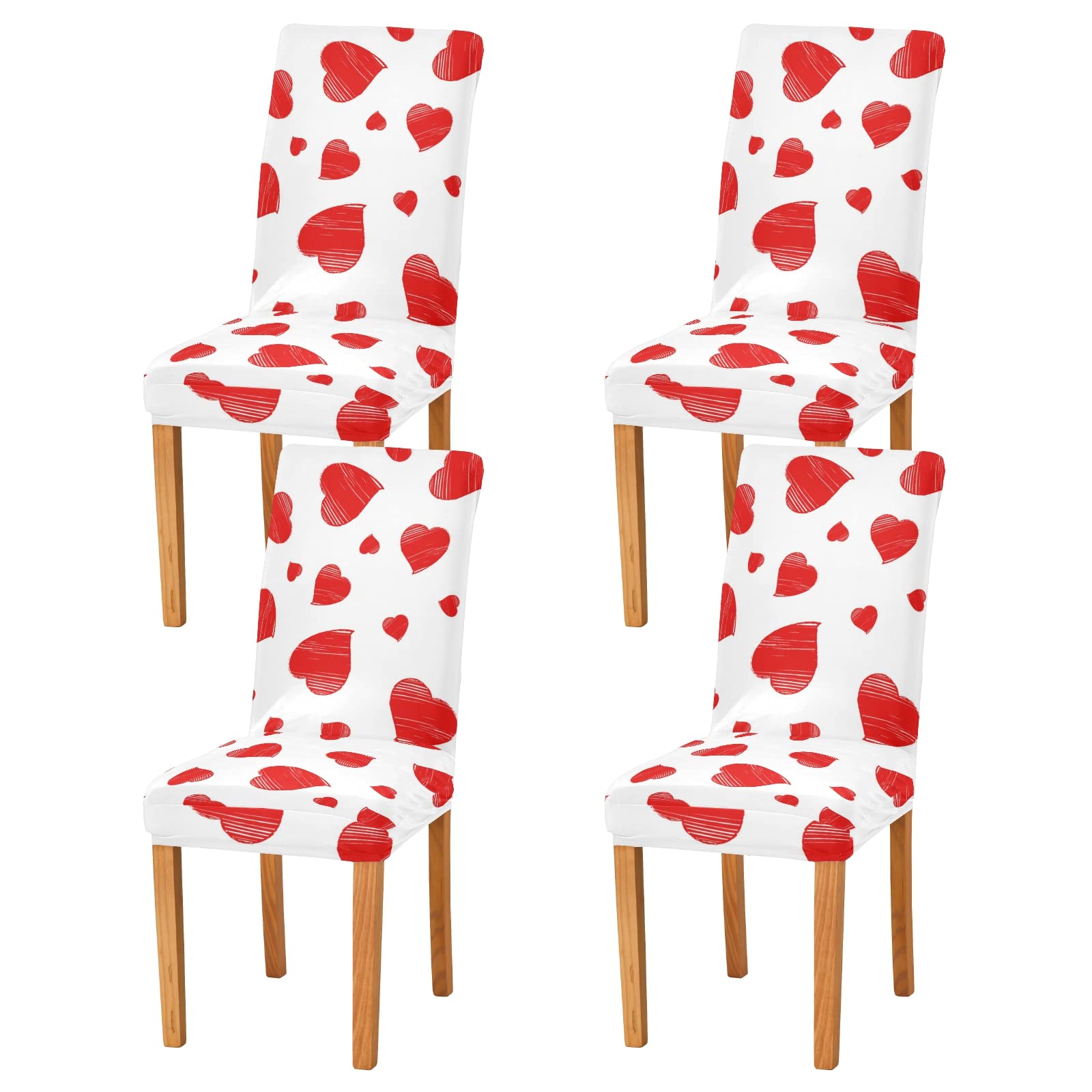 Soft Stretch Washable Dining Chair Covers - Set of 4 Removable Slipcovers for Christmas & Valentine's Day Decor | Perfect for Holiday Parties, Family Gatherings & Dining Room Protection