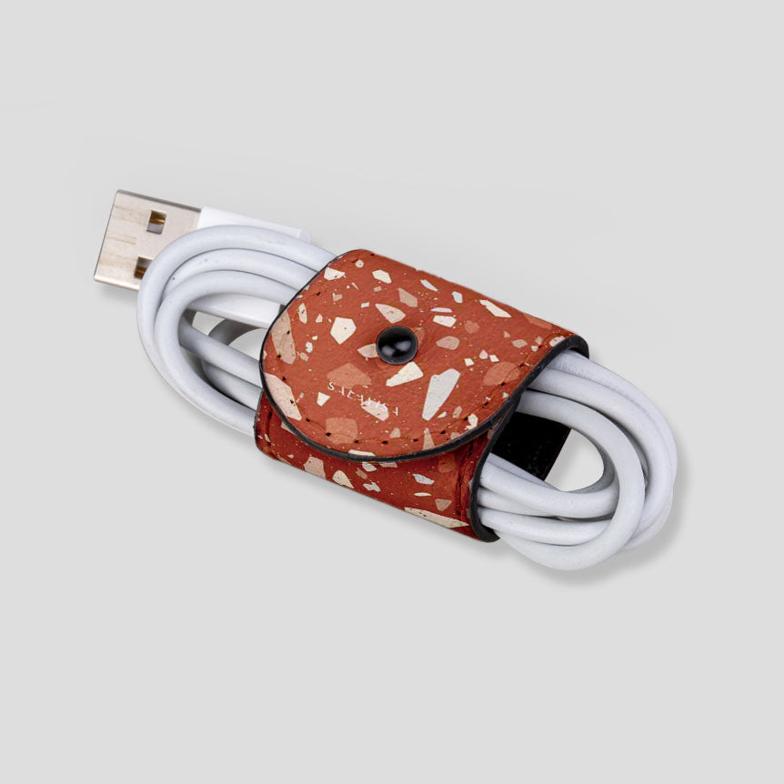 Orange Terrazzo Eco-Friendly Cord Wrap - Sustainable Cable Organizer for Home & Office Desks, DIY Projects, and Tech Accessories