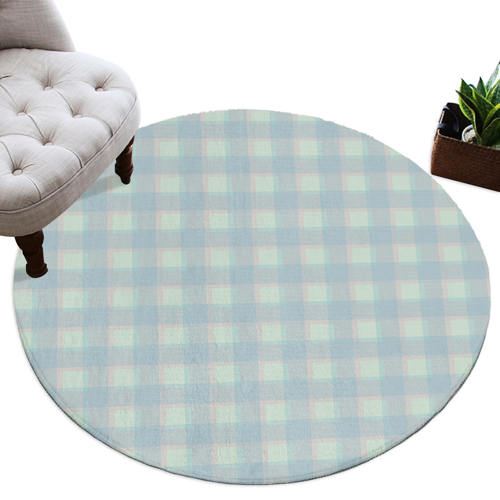 3.3ft Round Area Rug - Elegant Plaid Soft Non-Slip Machine Washable Circle Carpet for Living Room Bedroom | Perfect for Cozy Home Decor & Pet-Friendly Spaces