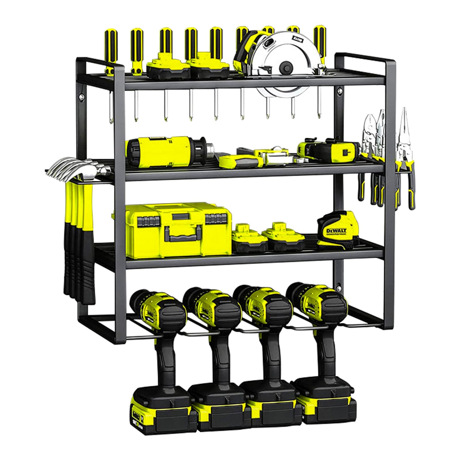 4-Layer Heavy Duty Garage Tool Organizer Wall Mount - Floating Shelf for Cordless Drills, Power Tools & Accessories - Durable Garage Storage Solution for Workshop, DIY Projects & Home Organization