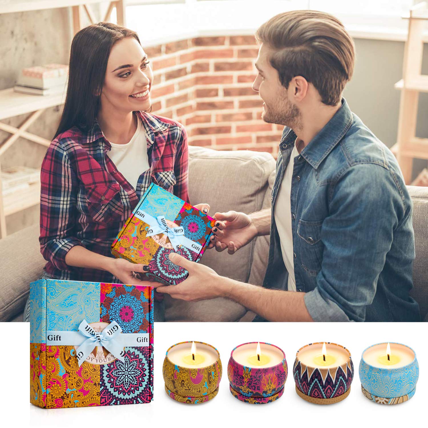 4 Pack Aromatherapy Scented Candles Gift Set - Natural Soy Wax, 120 Hours Burn Time, Stress Relief for Women - Perfect for Home Fragrance, Birthday, Valentine's Day, Mother's Day & Christmas Gifts | Create a Cozy Ambiance for Relaxation, Meditation & Romantic Evenings