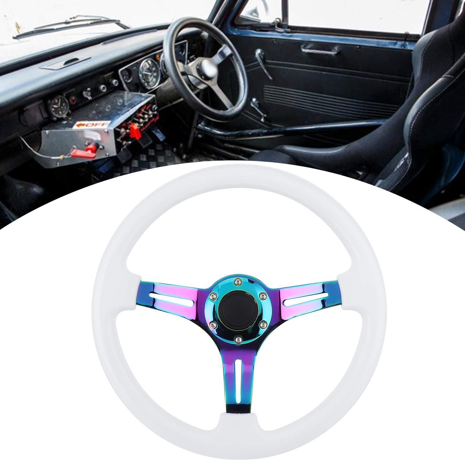 Yctze 14-inch 6-Hole Racing Steering Wheel - Colorful Spoke ABS Drifting Wheel - Universal Replacement Car Accessory for Quick Release - Perfect for Street Racing, Drifting & Car Modification