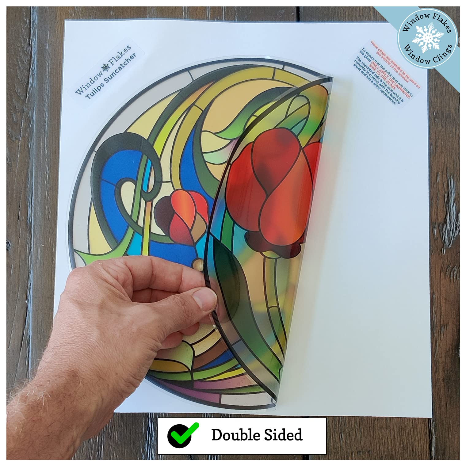 Tulip Flower Stained Glass Window Cling - Vibrant Sun Catcher Stickers for Windows - Bird Strike Prevention Decals for Home & Office Decor