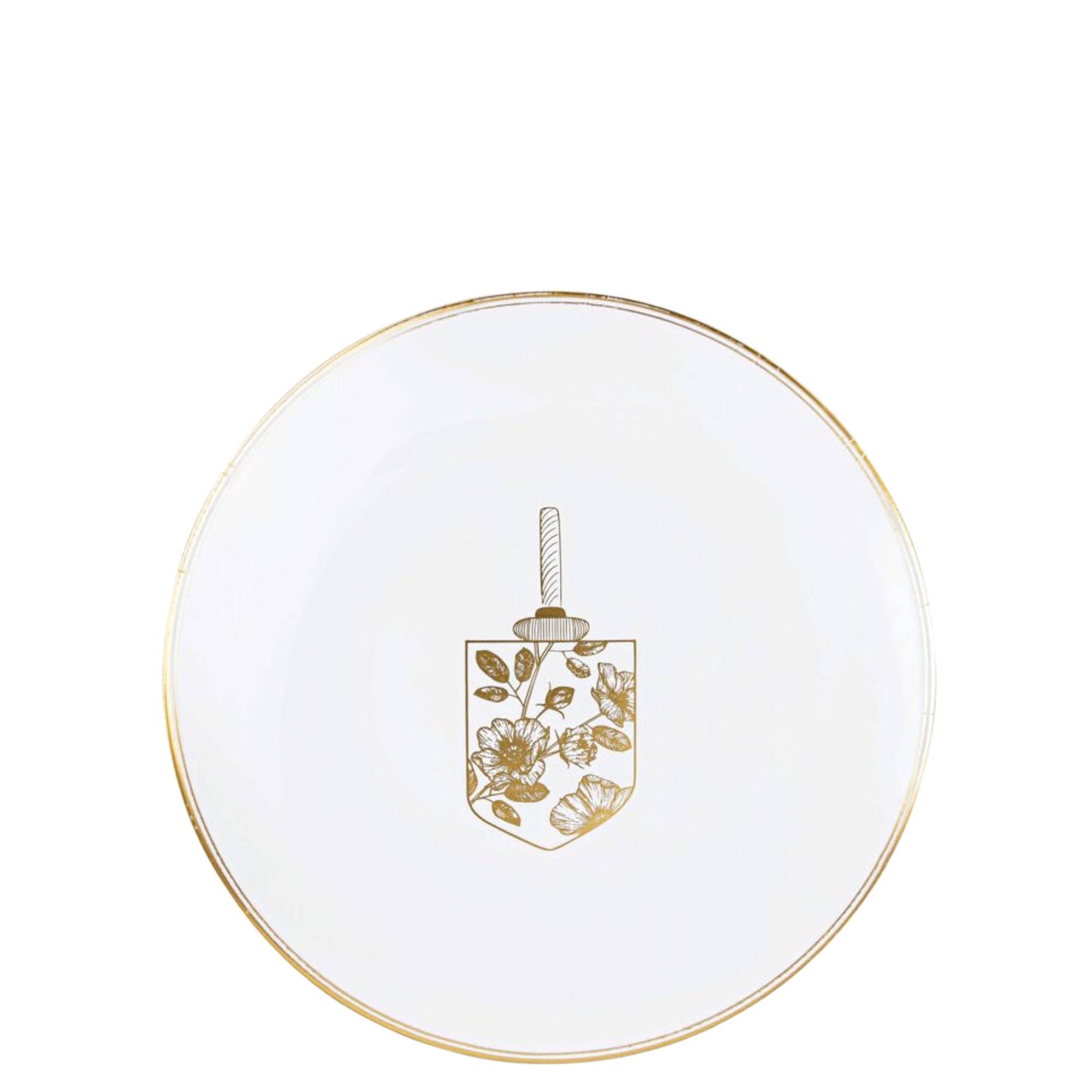 EcoQuality 7.5 Inch Round White Plastic Hanukkah Plates with Gold Dreidel Design - Disposable Kosher Dinner Plates for Hanukkah Parties, Desserts & Salads (Pack of 240) - Perfect for Jewish Holidays, Family Gatherings & Festive Celebrations