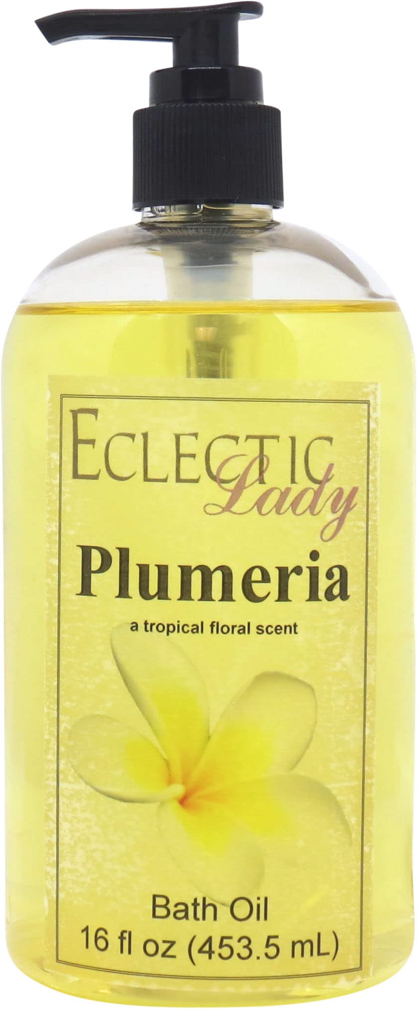 Eclectic Lady Plumeria Scented Bath Oil - Relaxing & Moisturizing Body Oil for Dry, Rough & Sensitive Skin - Daily Nourishing Shower Oil (16 oz) - Perfect for Spa Nights, Self-Care Routines & Gift Giving