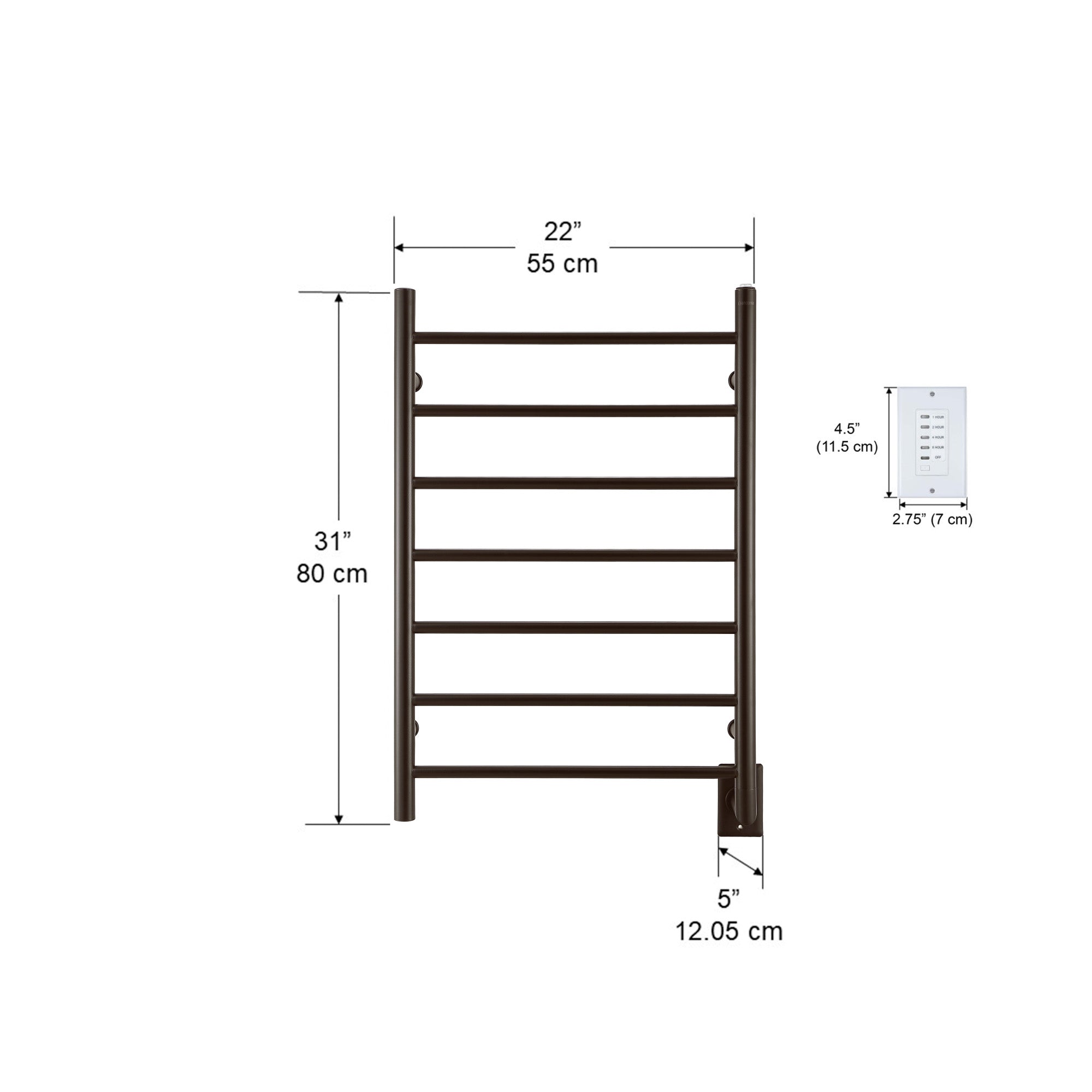 Ancona Comfort 7 Bar Hardwired Towel Warmer with Digital Countdown Timer - Oil Rubbed Bronze Finish - Perfect for Bathrooms, Spas & Luxury Home Heating - Fast Warm Up & Energy Efficient Design