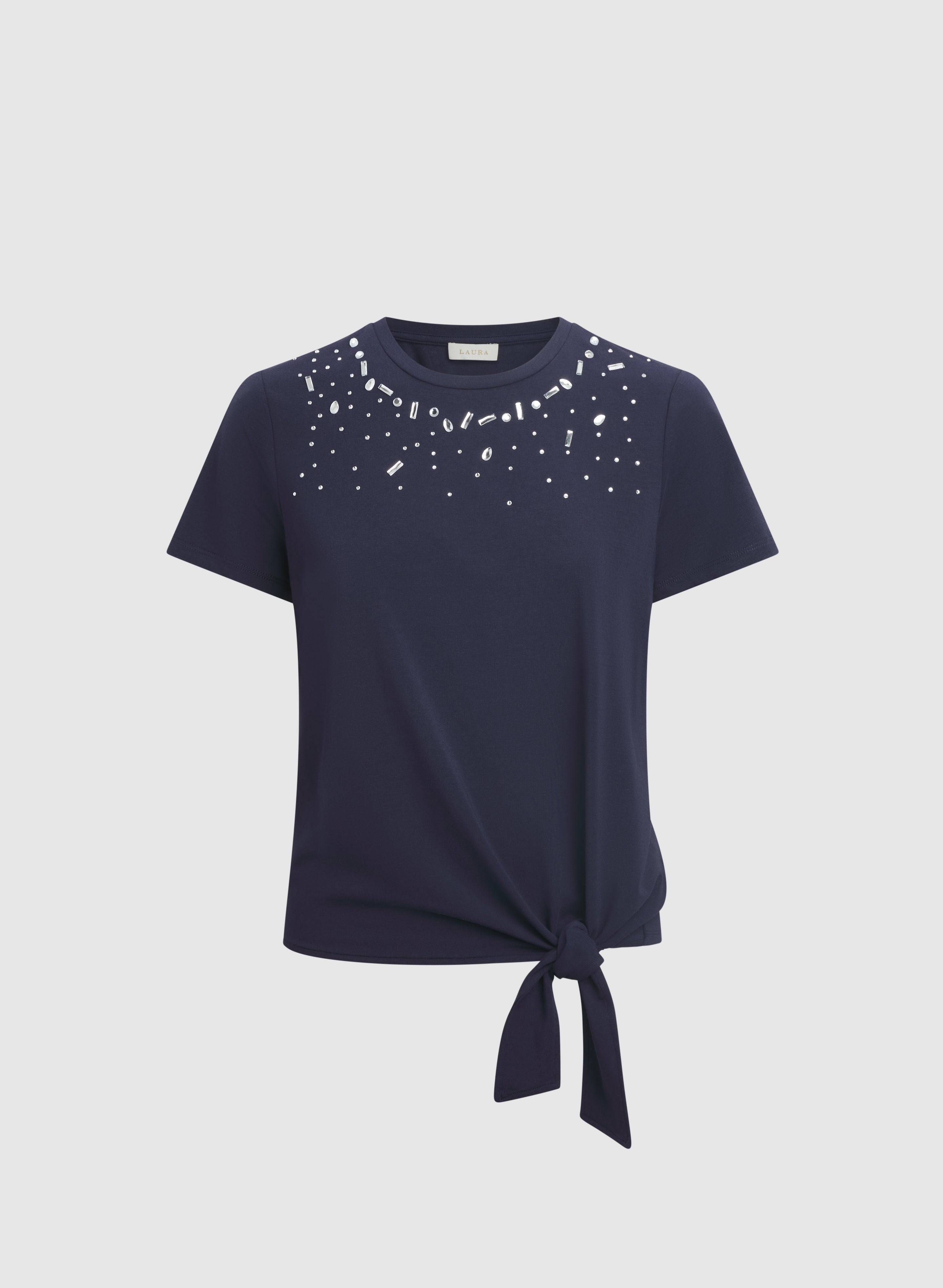 Crystal Trim T-Shirt for Women - Elegant Rhinestone Embellished Top for Casual & Party Wear | Perfect for Date Nights & Special Occasions
