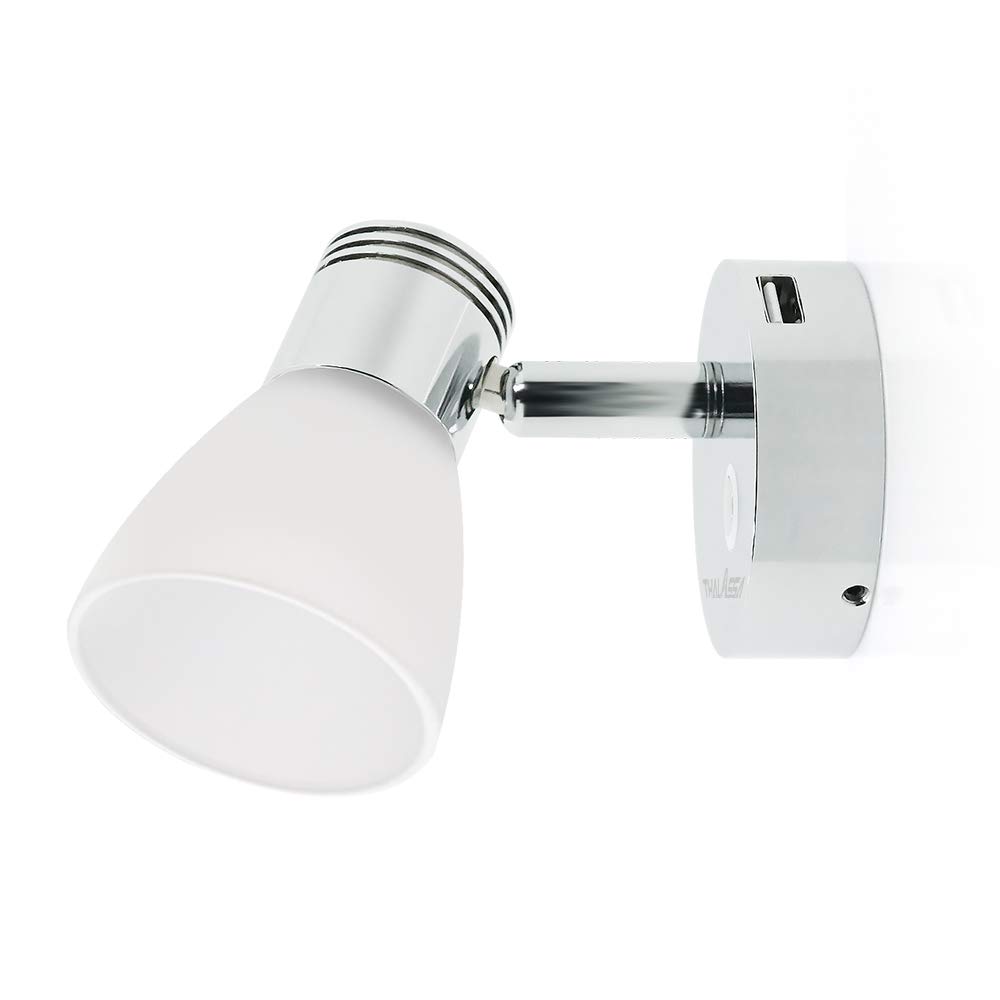 THALASSA RV 12V Reading Lights with USB Port - Frosted Glass & Polished Aluminum Housing - Interior Dome Lights for Campers, Trailers & Motorhomes - Perfect for Nighttime Reading & Charging Devices