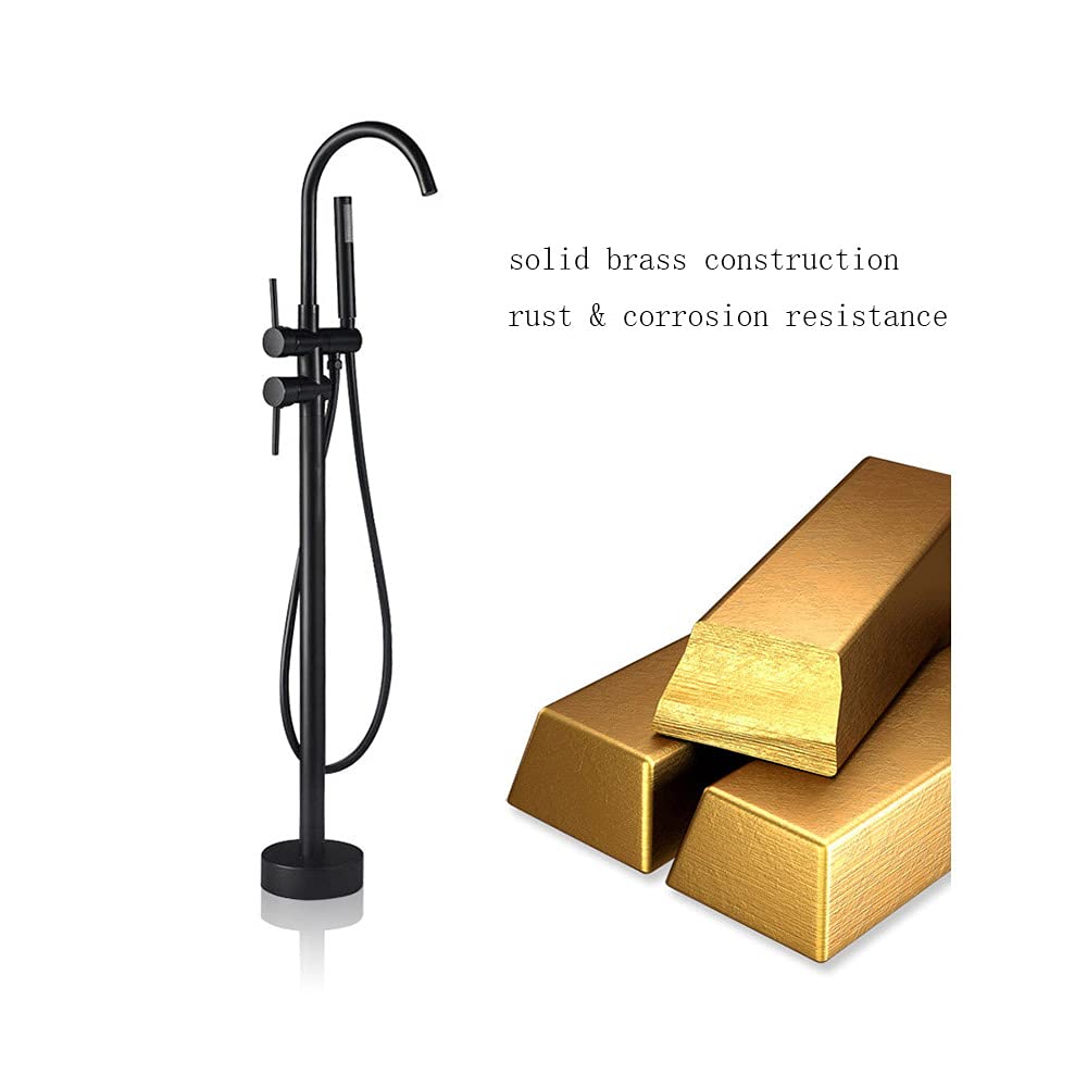 Matte Black Bathtub Faucet with Handheld Shower Mixer - Floor Mount Tub Filler & Shower Faucet for Modern Bathrooms | Perfect for Spa-Like Relaxation & Convenient Bathing