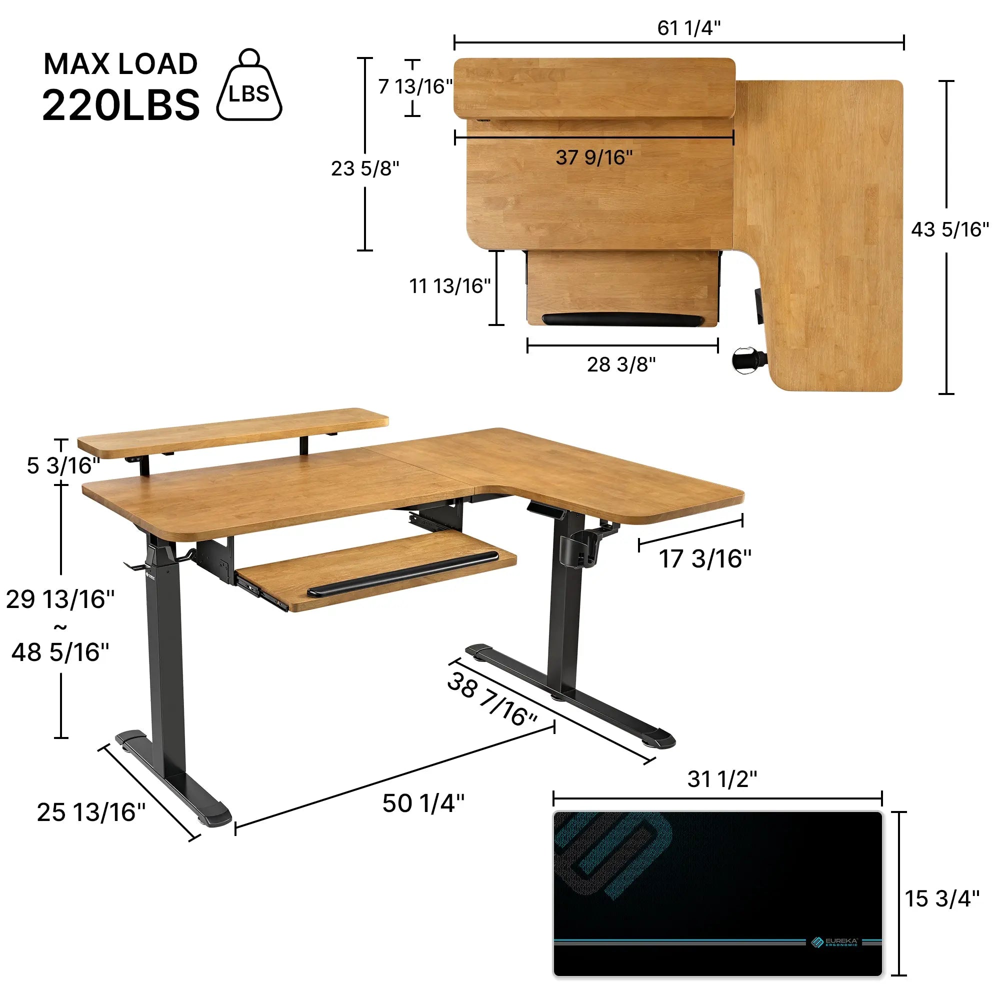 Ergonomic L-Shaped Standing Desk with Accessories Set (60x23 Inches) - Perfect for Home Office & Workspace Setup