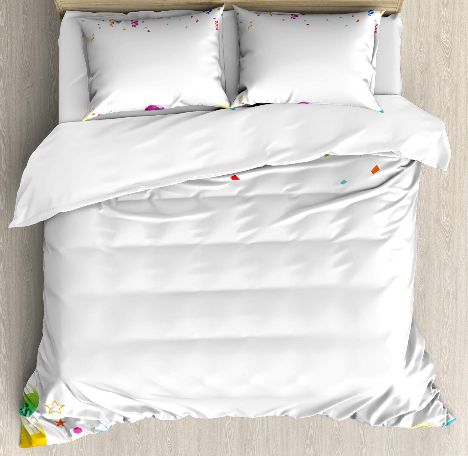 Ambesonne King Size 3-Piece Duvet Cover Set with 2 Pillow Shams - Colorful Rain, Curls, Balloons & Stars Design for Joyful Bedroom Decor | Perfect for Parties, Guest Rooms & Kids' Bedrooms