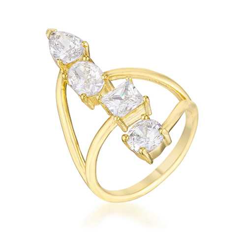 3CT Stunning Cubic Zirconia Gold-Tone Ring for Women - Elegant Fashion Jewelry for Parties, Weddings & Special Occasions