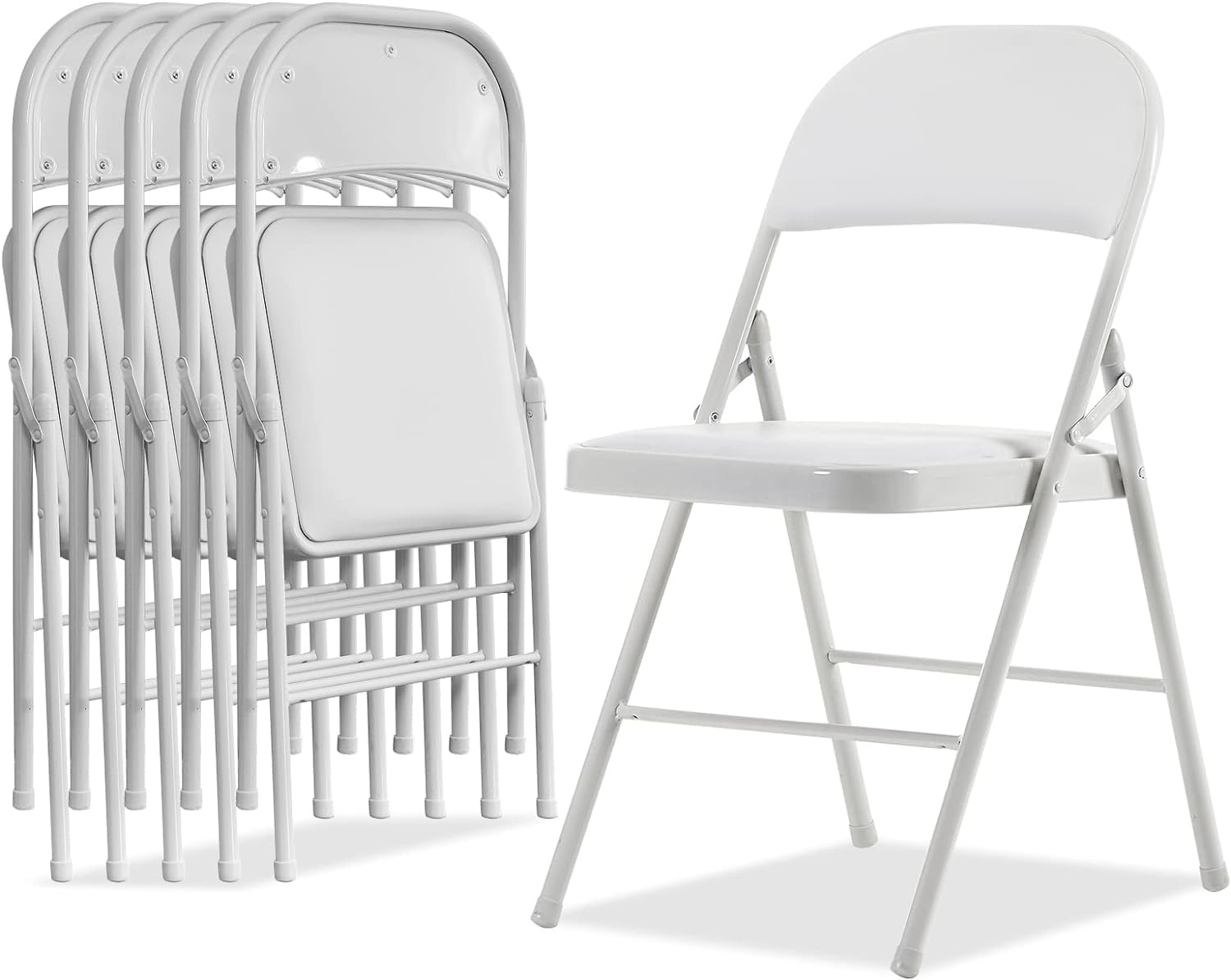 Simpli-Magic 6-Pack Padded Folding Chairs with Cushioned Seat & Back - Comfortable Portable Chairs for Home, Office, Indoor & Outdoor Events - Perfect for Weddings, Parties, Camping & Picnics (White)