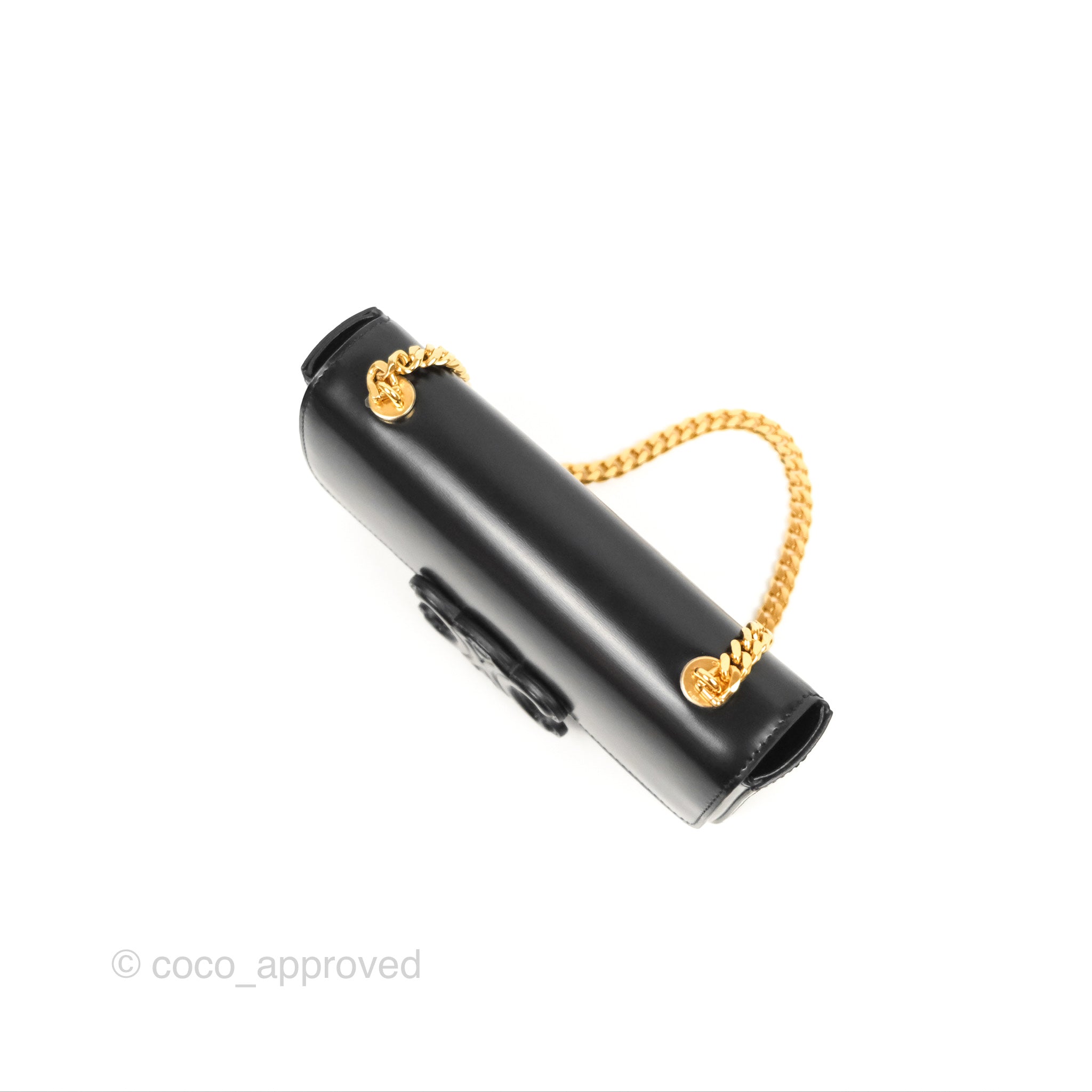 Celine Triomphe Chain Shoulder Bag in Black Shiny Calfskin Leather - Luxury Crossbody Purse for Women, Perfect for Evening Parties & Date Nights