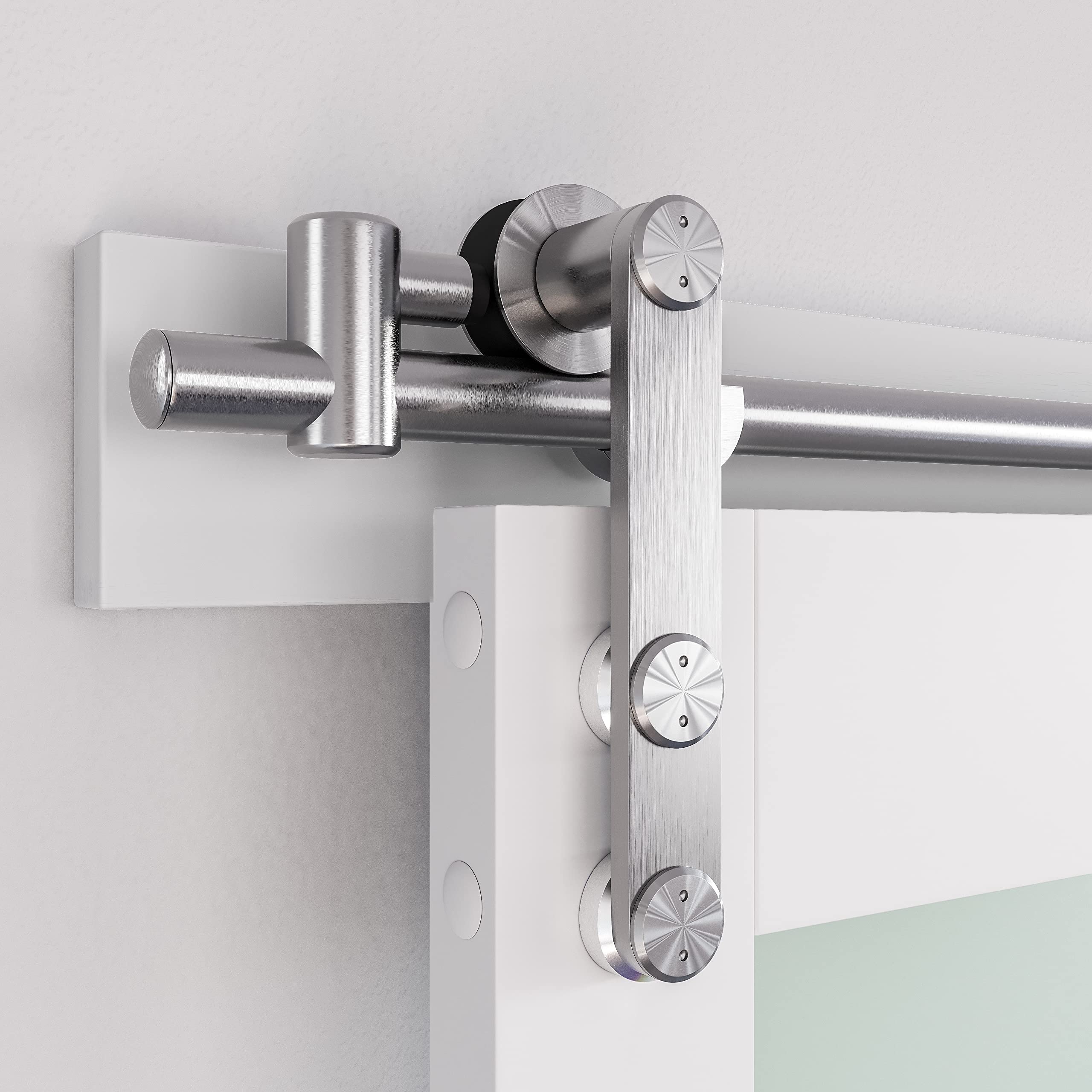 SMARTSTANDARD 5FT Heavy Duty Stainless Steel Sliding Barn Door Hardware Kit - Smooth Quiet Gliding Track System for 26
