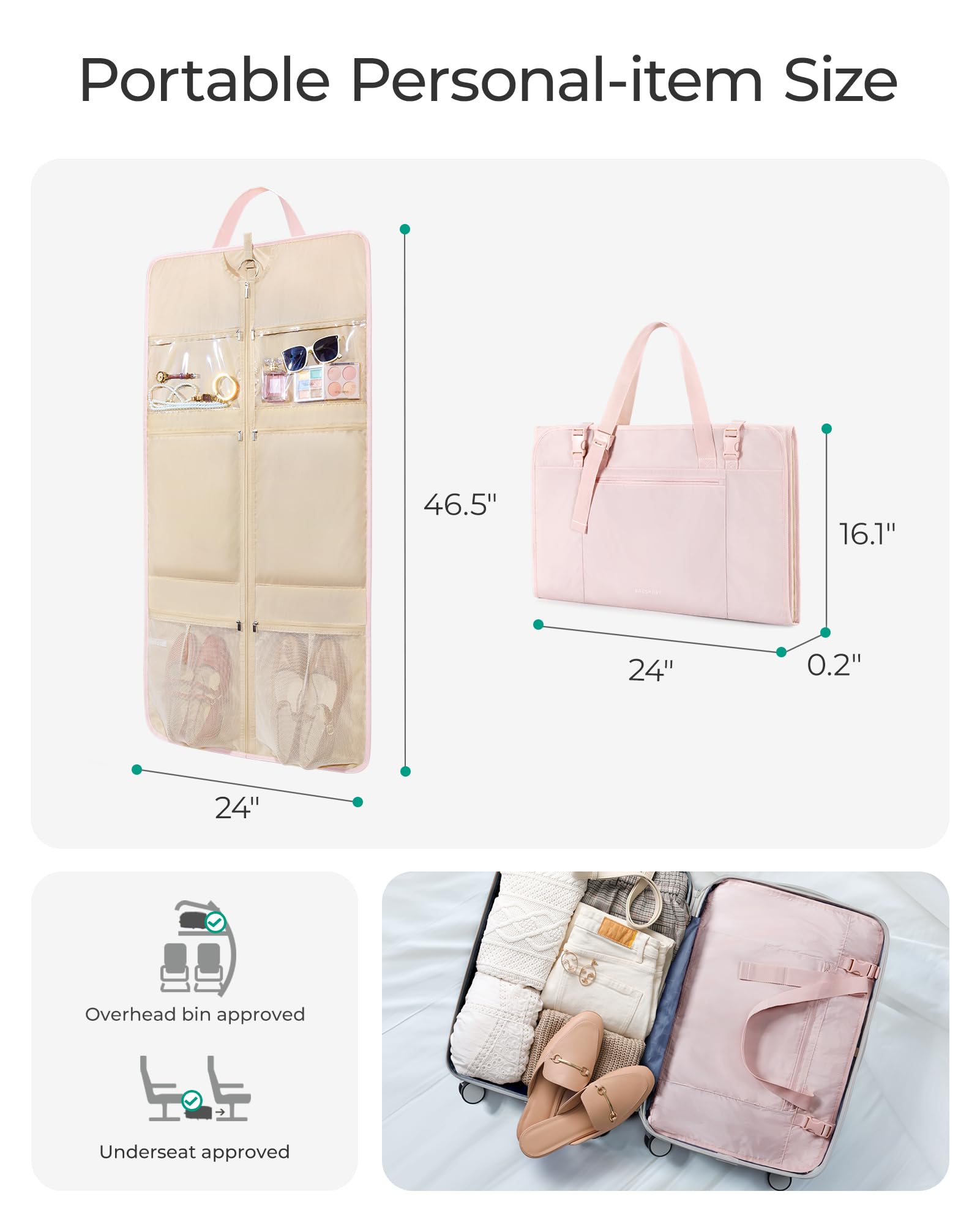 BAGSMART Convertible Fluffy Travel Garment Bag for Women & Men - Foldable Weekender Carry-On Suit Carrier for Hanging Clothes, Dresses, Coats & Shirts | Perfect for Business Trips, Weddings & Vacation Packing