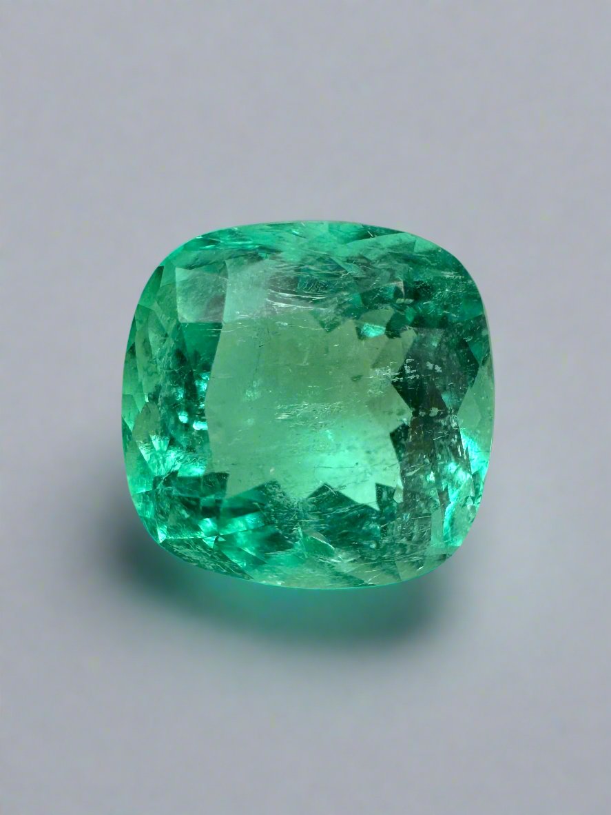 3.01 Carat 9x9mm Natural Colombian Emerald Loose Gemstone - Bluish Green Cushion Cut for Jewelry Making, Engagement Rings & Collector's Items