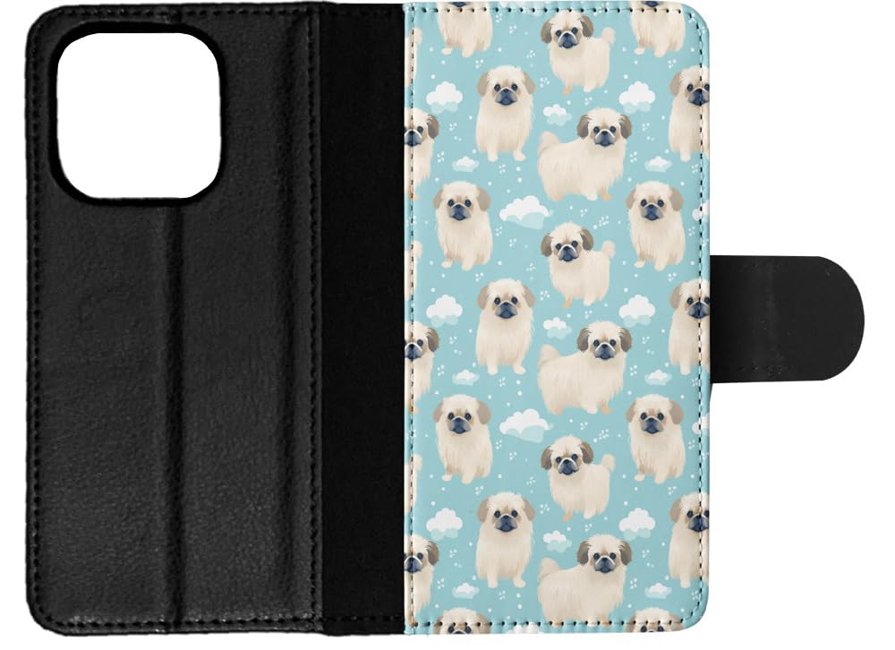 Cute Pekingese Puppy Dog Pattern Faux Leather Flip Wallet Phone Case for Apple iPhone 14 Pro - Perfect for Pet Lovers & Everyday Use
