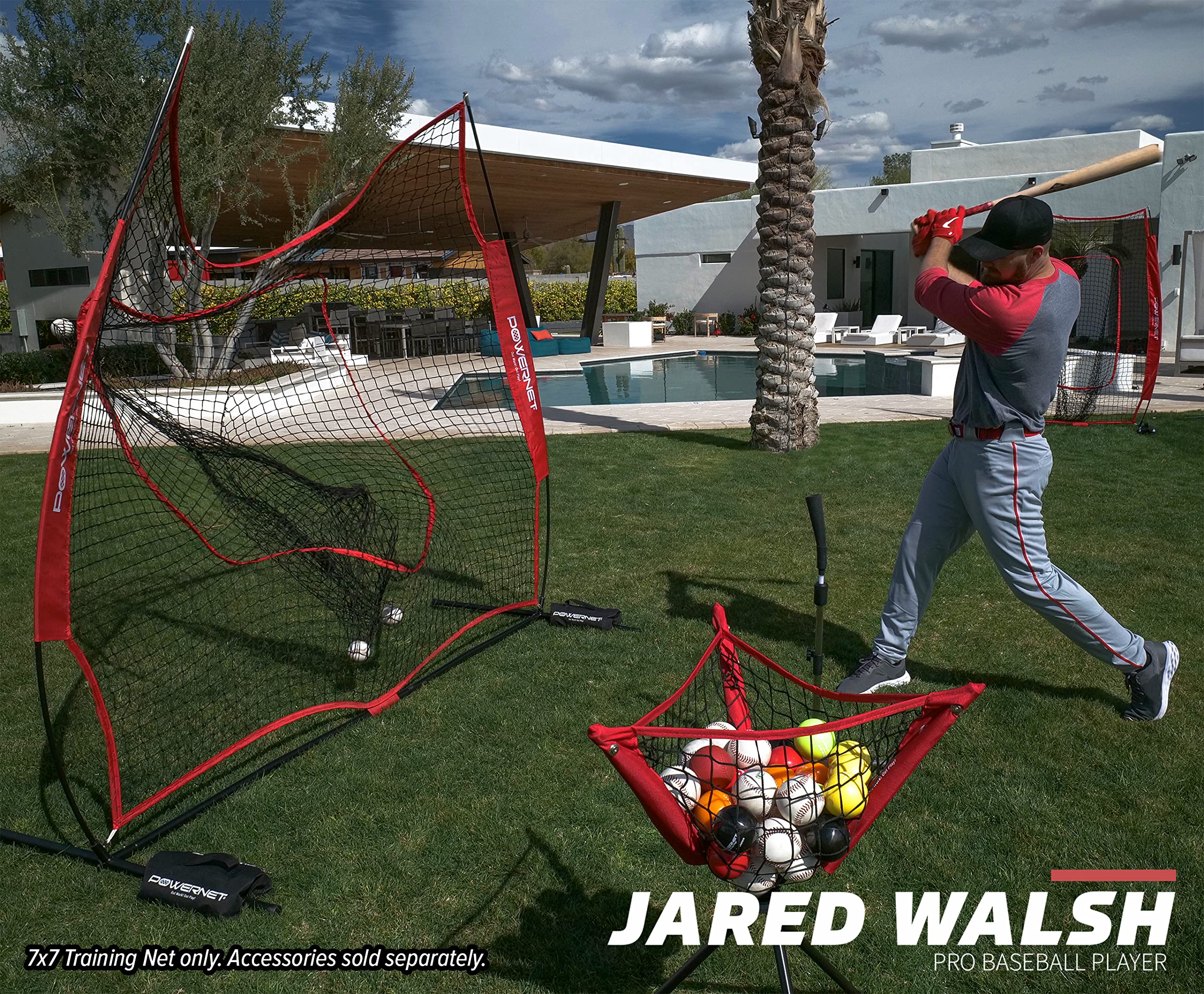 Corbin Carroll 7x7 Baseball & Softball Practice Net with Travel Tee & 12 Baseballs - Hitting, Pitching, Batting & Fielding Training Equipment for Youth & Adults - Perfect for Backyard, Field & Indoor Practice