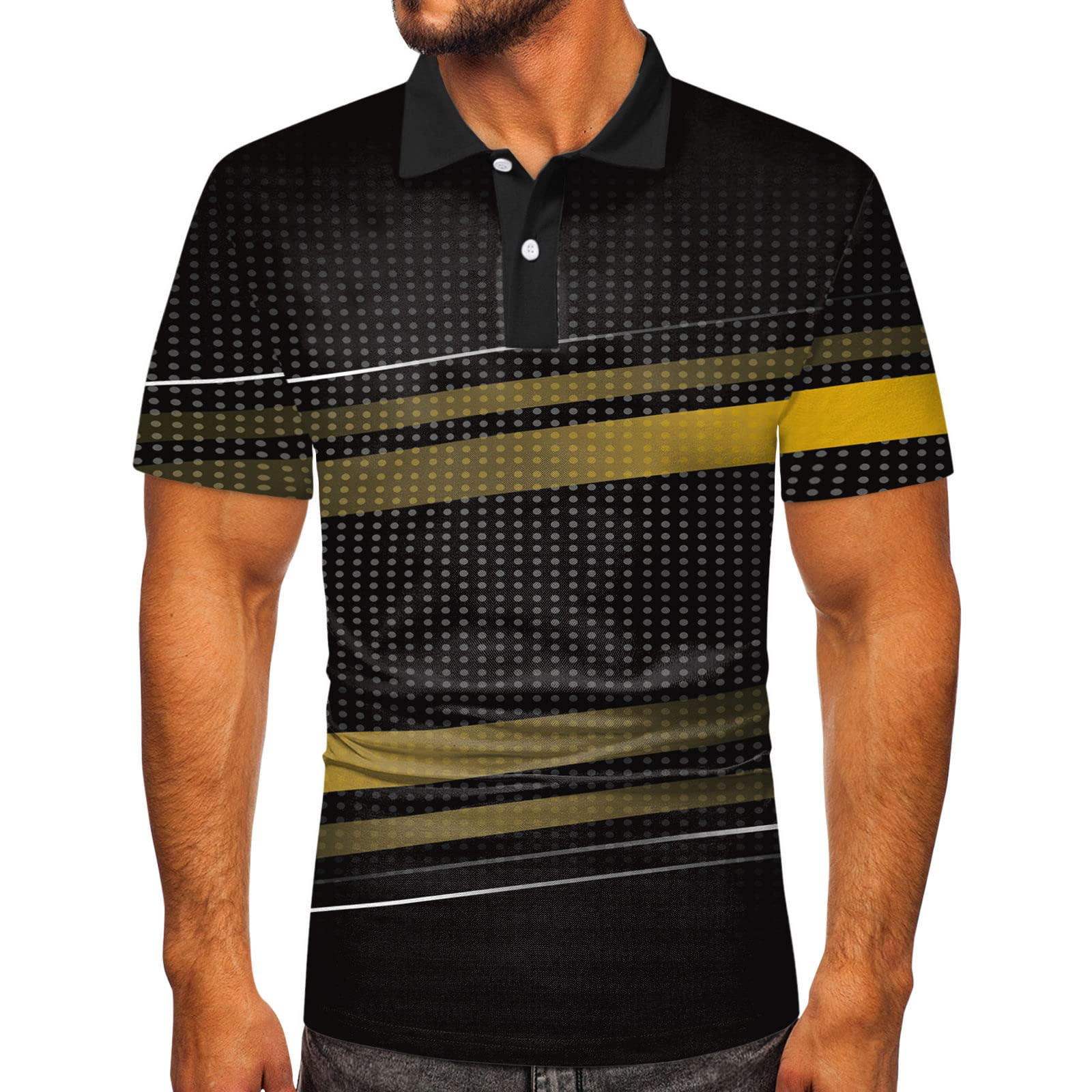 YOUNGC Men's Big & Tall Casual Short Sleeve Printed T-Shirt - Summer Rayon Shirt with Turndown Neck - Comfortable & Stylish for Everyday Wear, Outdoor Activities & Office Casual