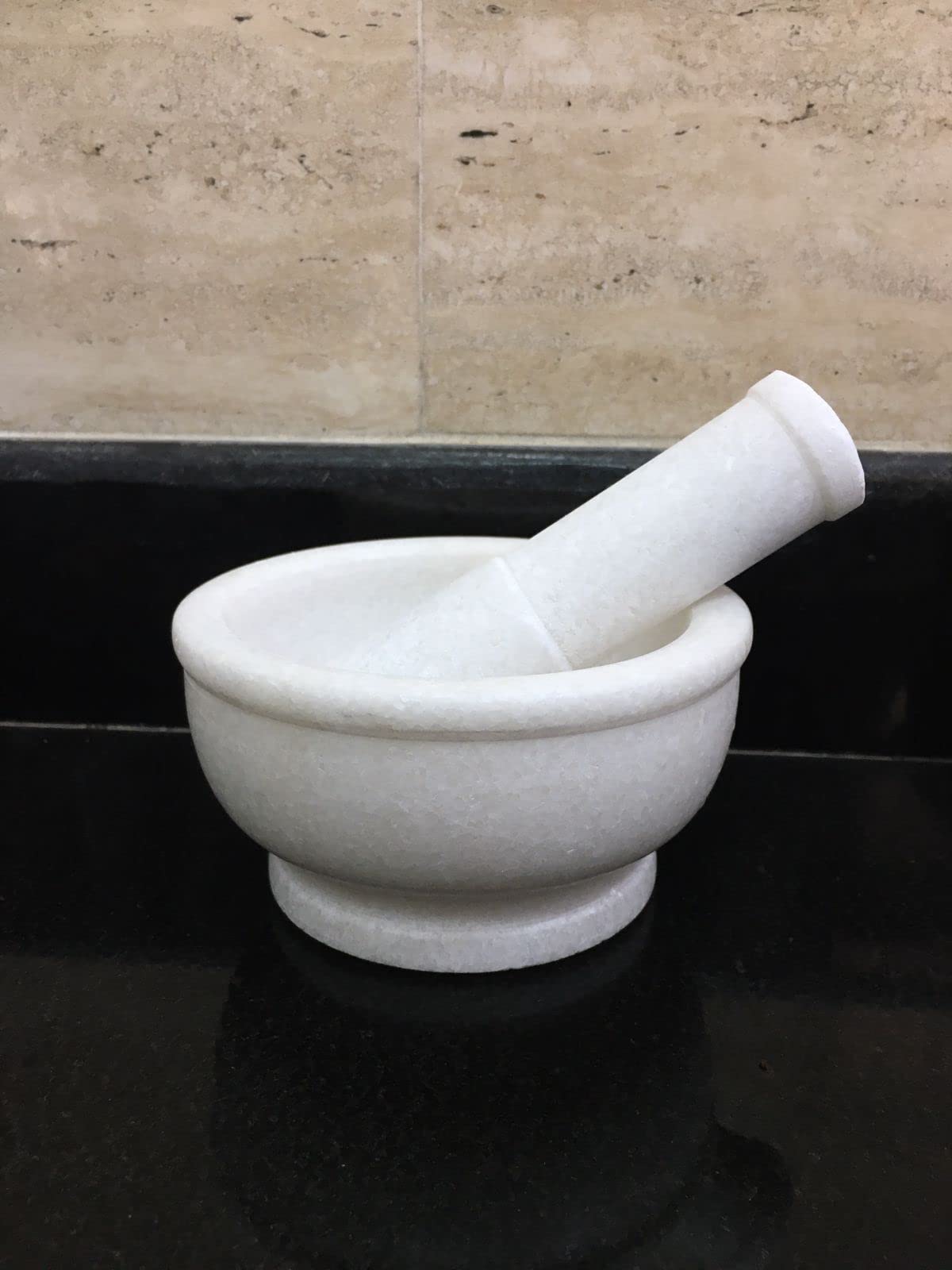 Premium White Marble Mortar and Pestle Set - 5 Inch Stone Grinder for Spices, Herbs & Kitchen Use | Handcrafted Khalbatta, Imam Dasta & Ohkli Musal | Perfect for Grinding, Crushing & Mixing - Ideal for Indian Cooking, Ayurveda & Home Remedies