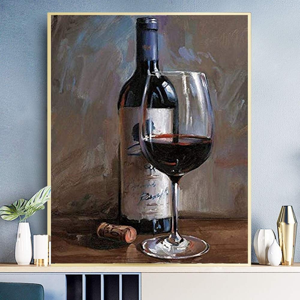 DIY Paint by Numbers Wine Glass Kit for Adults & Kids - 16x20 Inch Acrylic Canvas Painting with Brushes & Paints - Fun Arts & Crafts for Home Decor, Gifts & Relaxation (Red Wine Glass Design)