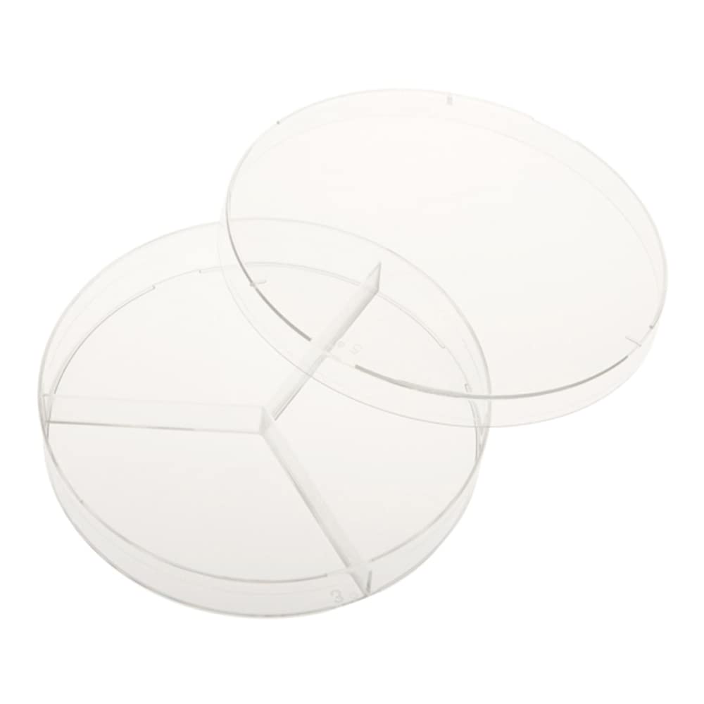 Sterile 3-Compartment Petri Dish - 100mm x 15mm, Clear (Pack of 500, 25 per Bag) | Ideal for Cell Culture, Microbiology Labs & Scientific Research
