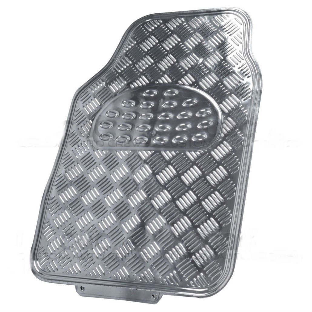 Premium Full Metal Car Floor Mats - Heavy Duty 4-Piece Set (Front & Rear) in Silver | All-Weather Protection for Trucks, SUVs & Luxury Vehicles | Perfect for Off-Road, Daily Commute & Winter Driving