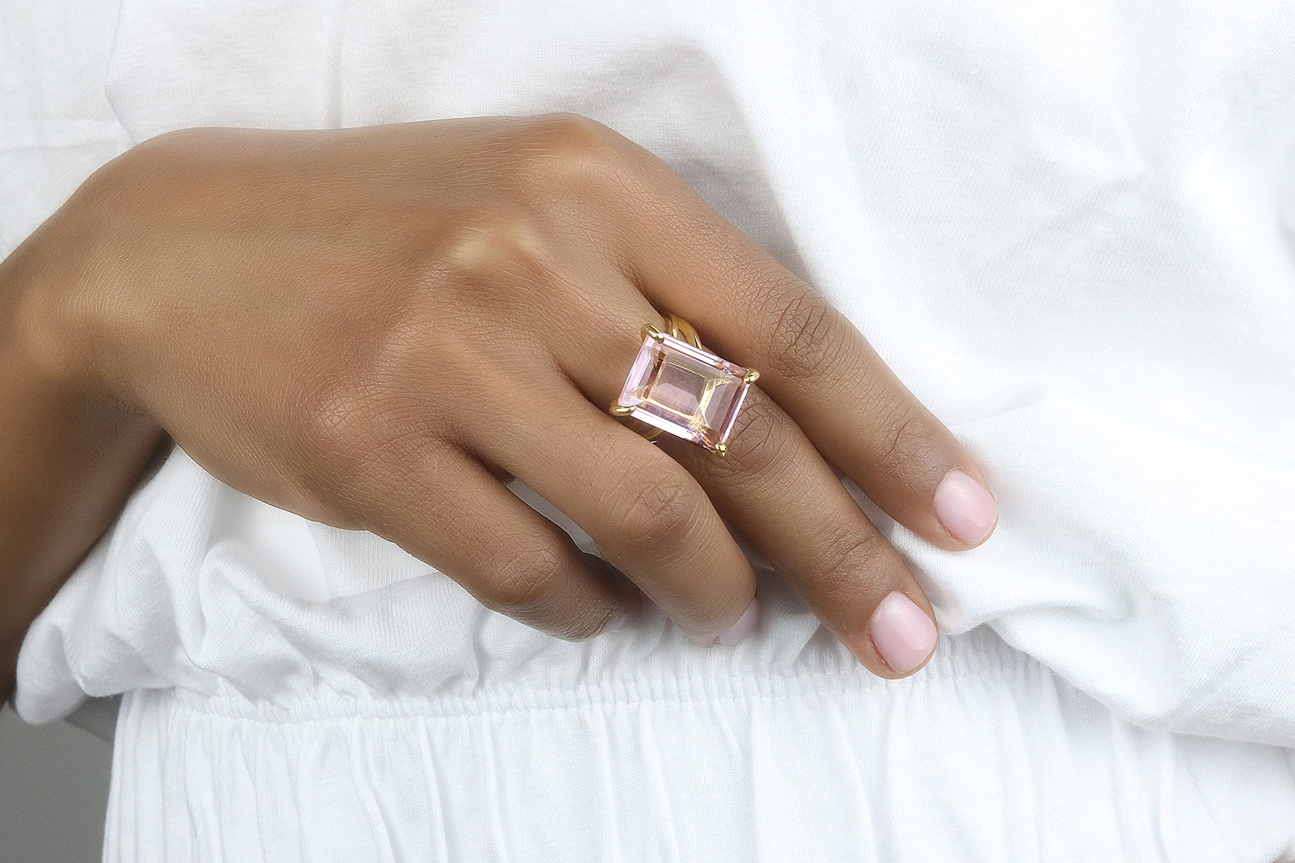 14K Gold Rose Quartz Jewelry Ring - Custom Engraved Birthstone Statement Ring for Women | Elegant Crystal Ring for Valentine's Day, Anniversary Gift & Everyday Wear (All Sizes Available)