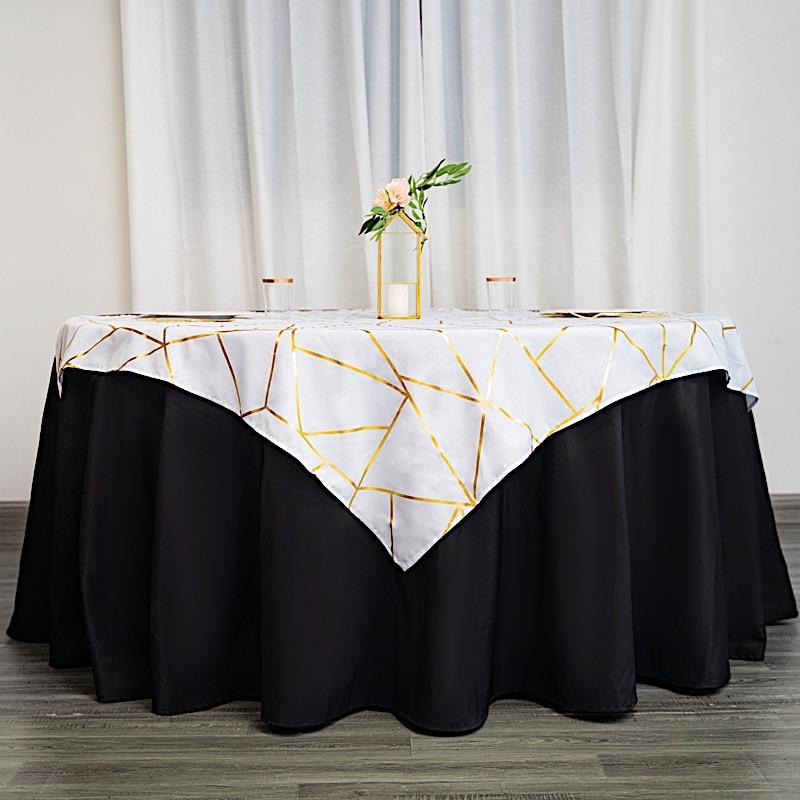 54x54 Inch Polyester Square Table Overlay with Metallic Geometric Design - Perfect for Wedding, Party, and Home Decor