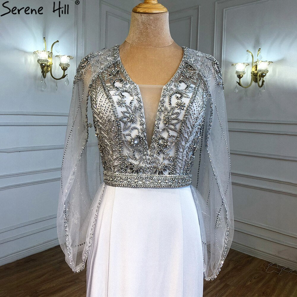 Serene Hill Grey Satin Mermaid Evening Dress 2025 - Beaded Elegant Sexy Women's Gown for Prom, Wedding & Formal Parties | LA71233