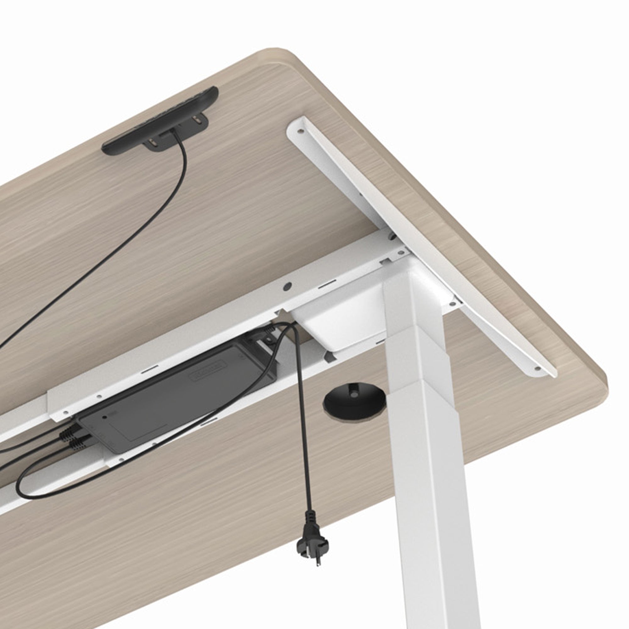 MARLO Single Workstation with Adjustable Height Lift - 1.6M Oak & White Standing Desk for Home Office, Study & Workspace - Ergonomic Computer Desk for Working, Writing & Gaming