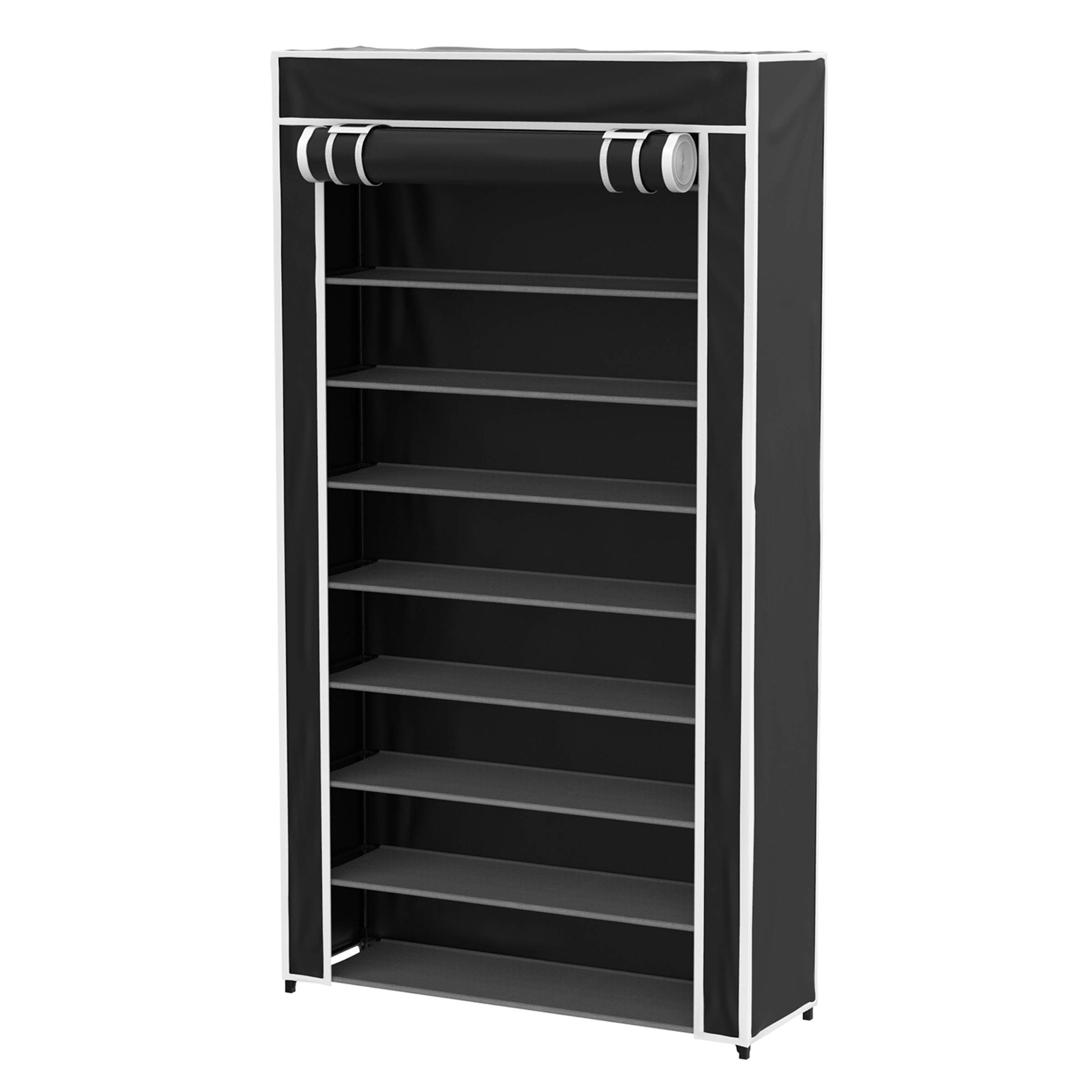 9-Tier Shoe Storage Rack with Dust Cover & Sturdy Metal Frame - Freestanding Vertical Shoe Organizer Cabinet for Closet, Entryway & Bedroom - Black