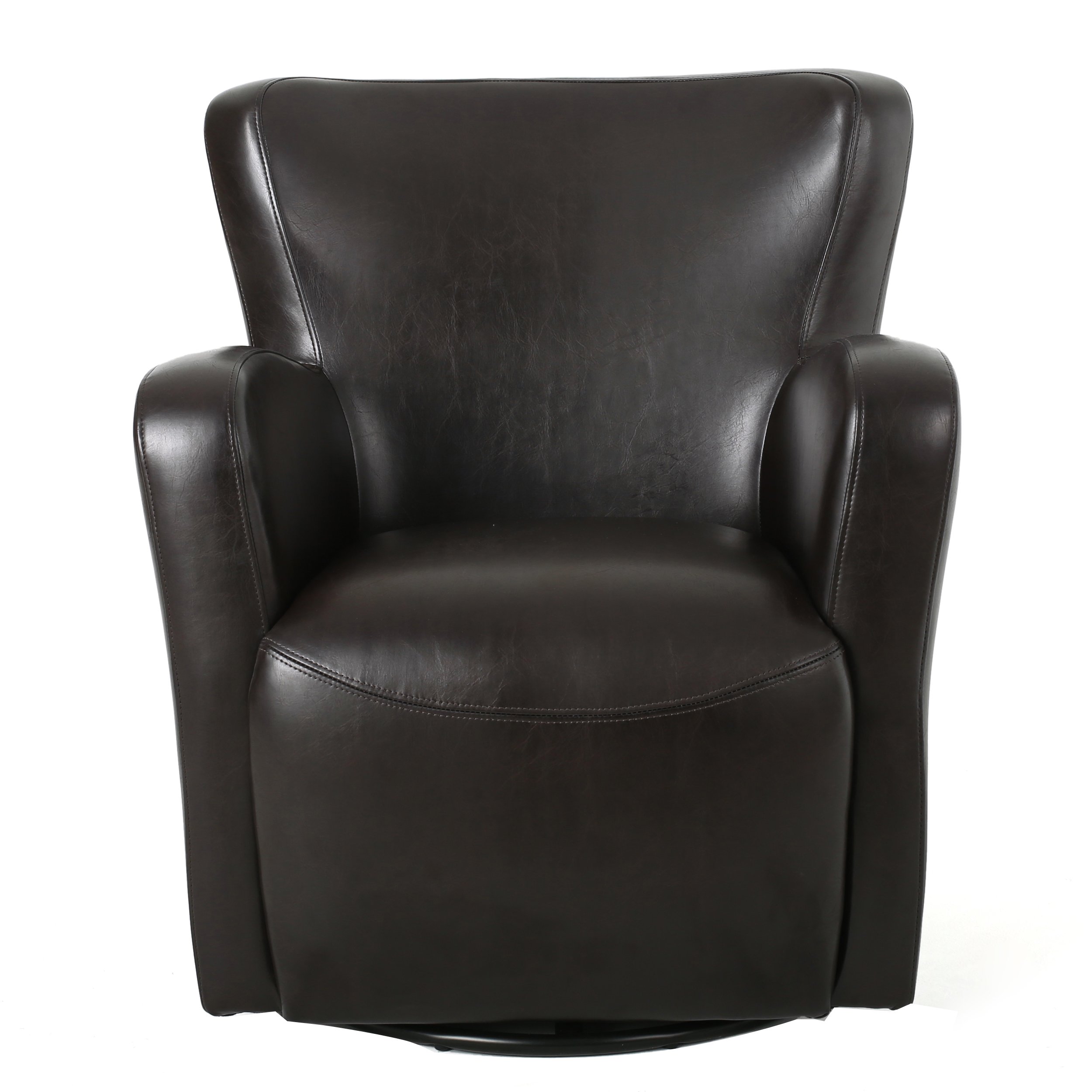 Christopher Knight Home Vada Leather Swivel Chair - Genuine Brown Leather Office Chair with 360° Rotation for Home Office, Living Room & Study