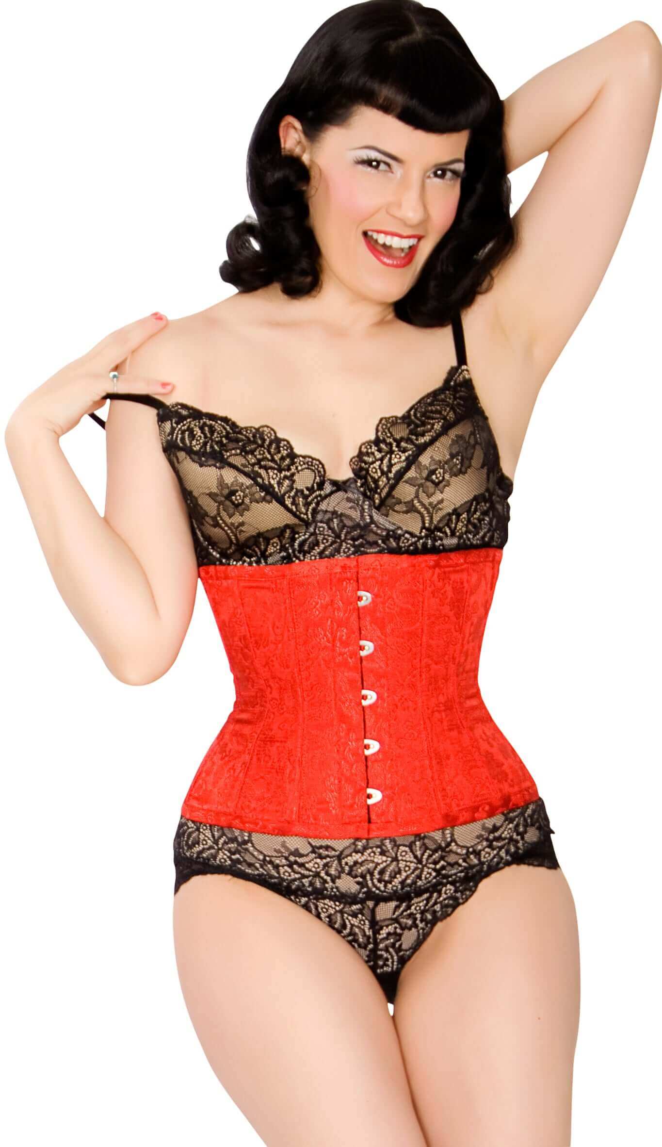 Playgirl Eve Steel Boned Red Brocade Cincher Corset - Waist Training Corset for Women, Vintage Style Bustier for Shapewear & Burlesque Costume - Perfect for Cosplay, Wedding, Halloween and Evening Wear