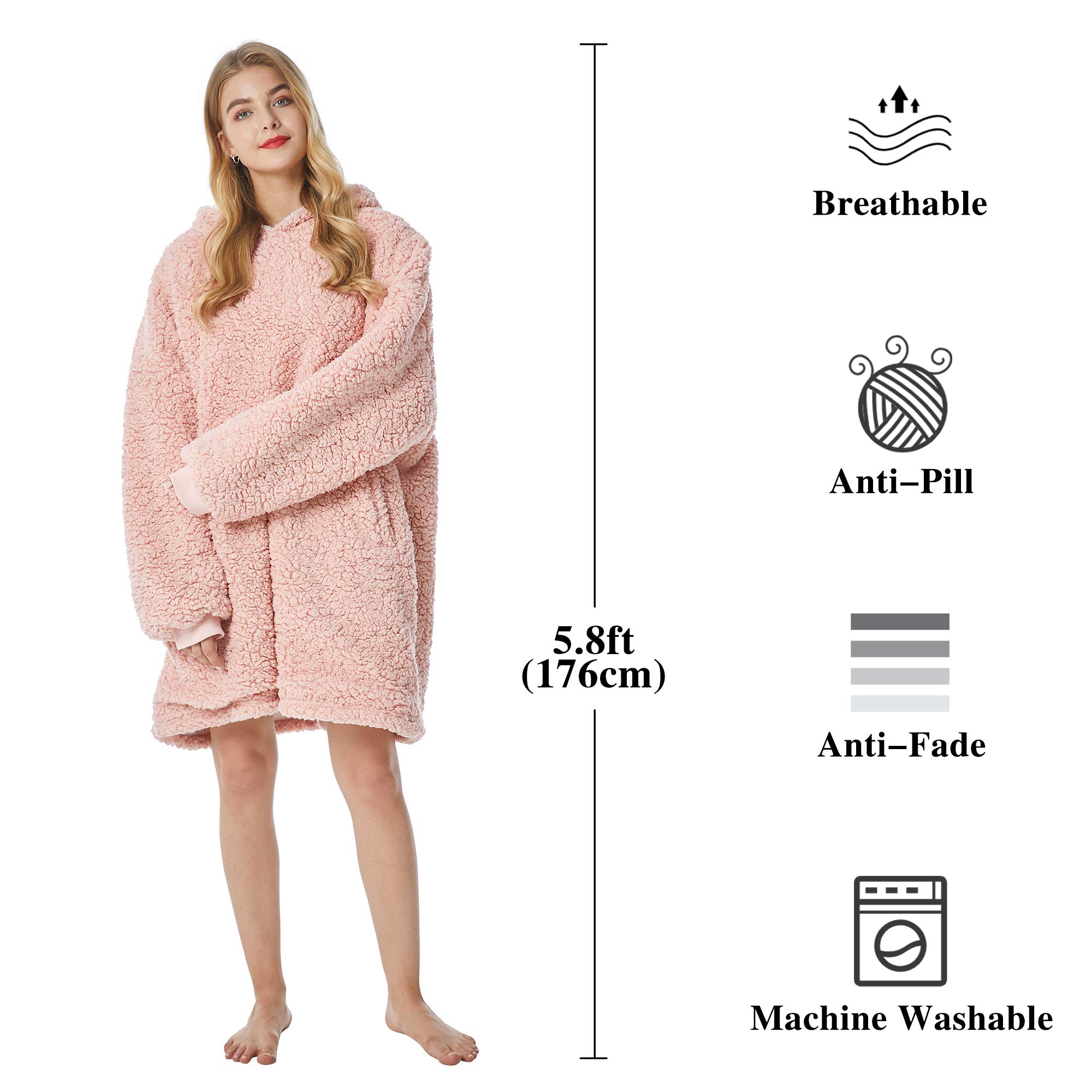 **Felicigeely Oversized Wearable Blanket Hoodie - Soft Plush Hooded Sweatshirt with Pockets for Women & Men - Warm Cozy Gift for Her, Mom, Girls - Perfect for Lounging, Netflix, Camping & Cold Nights (Pink)**