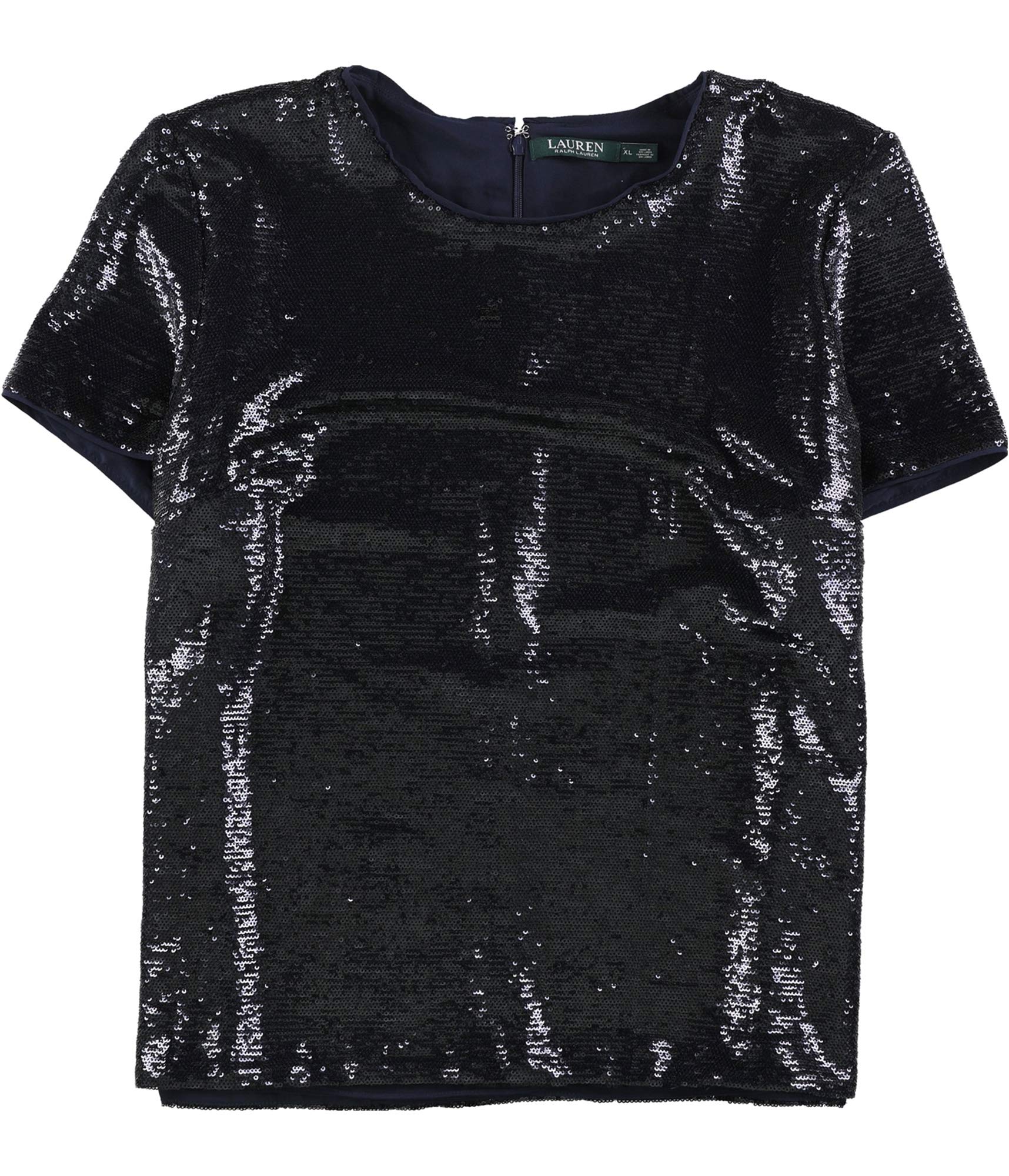 Ralph Lauren Women's Sequins Embellished T-Shirt | Glamorous Casual Top for Parties & Night Out | Fashionable Bling Tee for Women
