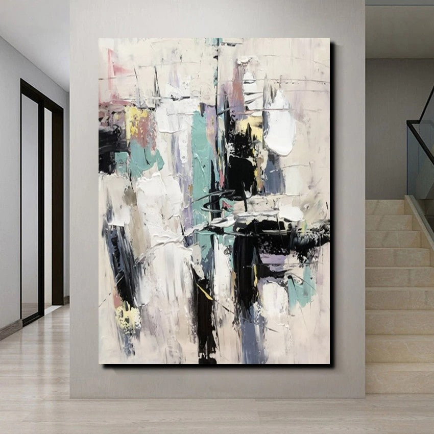 Contemporary Modern Abstract Art - Black & White Impasto Painting for Living Room | Palette Knife Wall Art Decor | Buy Online for Home & Office Decor
