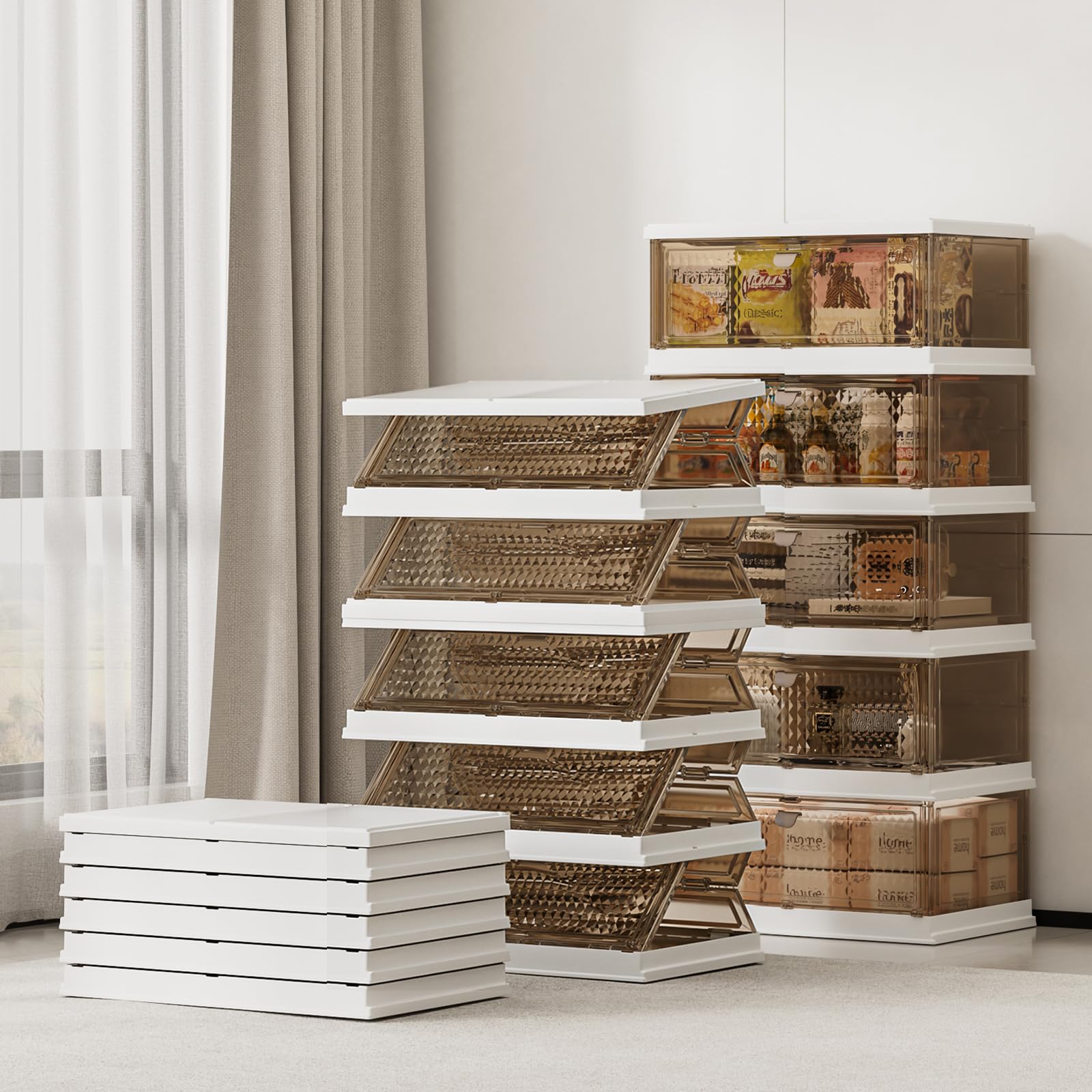 HAIXIN 8.4 Gallon Stackable Storage Bins 3-Pack with 4-Tier Integrated Drawer Organizer - Perfect for Closet, Pantry & Garage Organization
