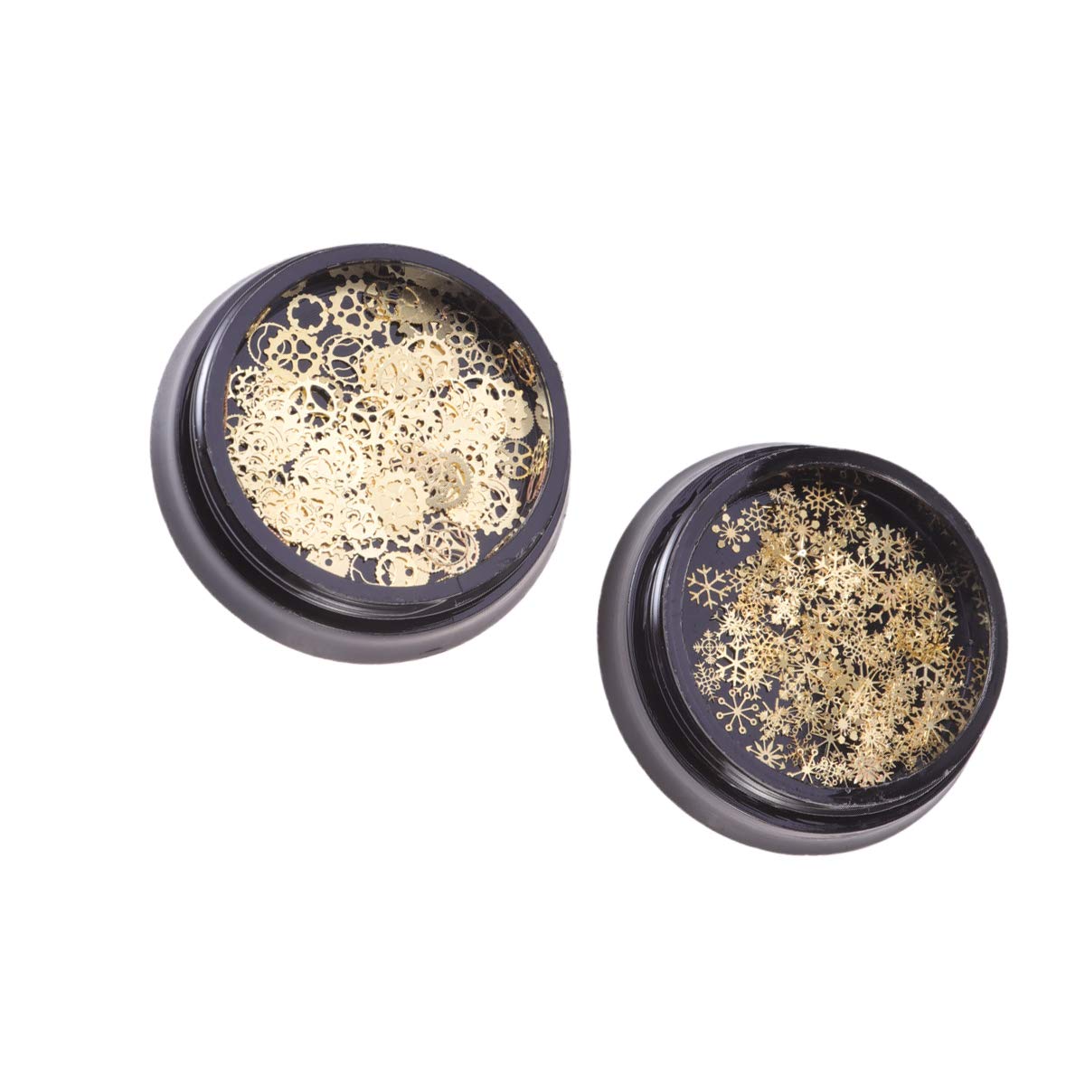 SOLUSTRE 2 Pack Gold Snowflake Nail Foil Flakes - Christmas Nail Art Decals, 3D Metallic Nail Sparkle Decorations for Holiday Manicure & DIY Nail Designs - Perfect for Christmas Parties, Winter Nail Art, and Festive Nail Decorations