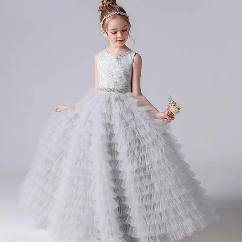 2024 Long Girls Formal Princess Gowns | Tiered Flower Girl Dress | Junior Bridesmaid Dress for Weddings, Pageants & Special Occasions