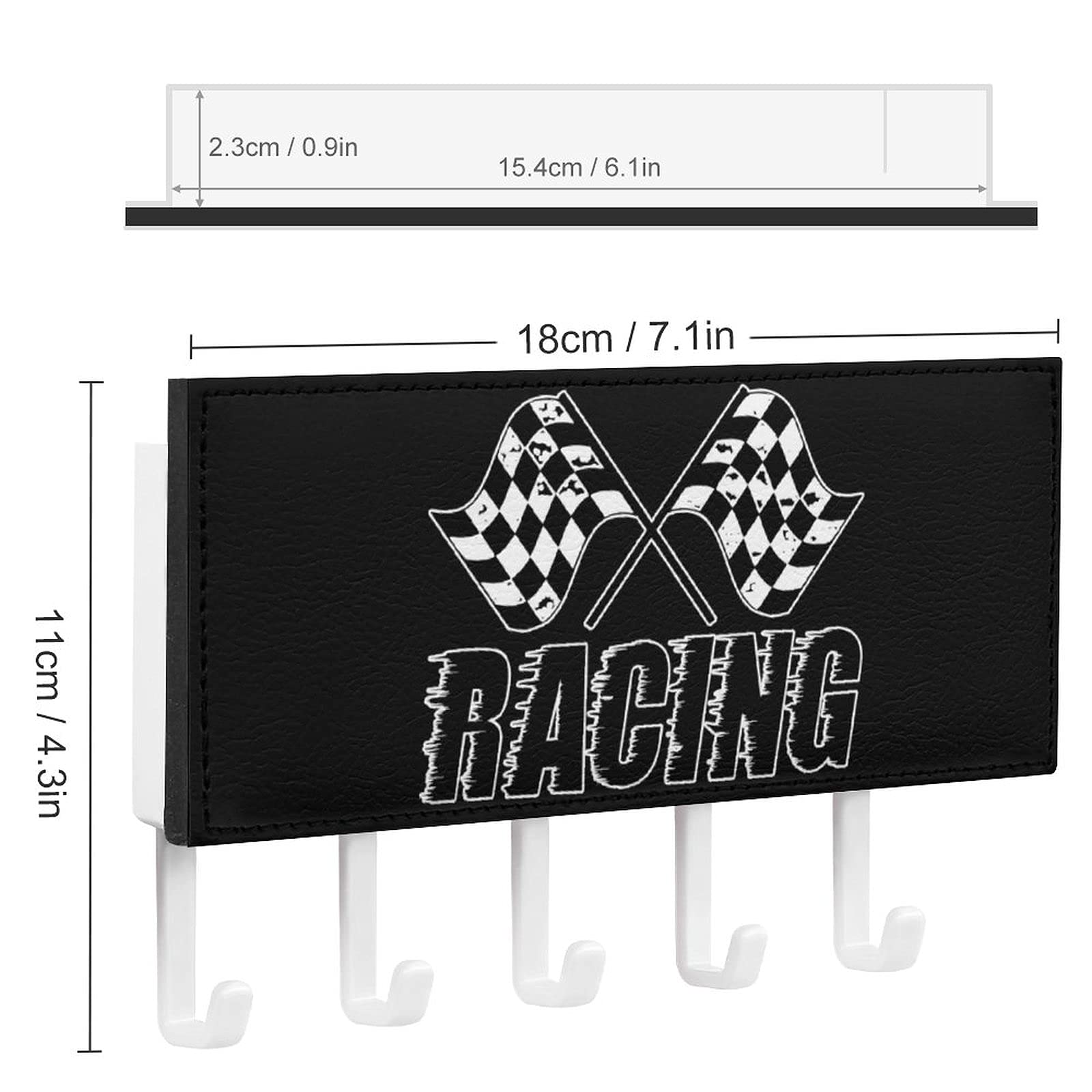 Checkered Flag Wall Mount Key Holder with 5 Hooks - Key Rack Organizer for Entryway, Mudroom, Hallway, Kitchen & Office - Rustic Home Decor & Wall Shelf - Perfect for Racing Fans & Home Organization