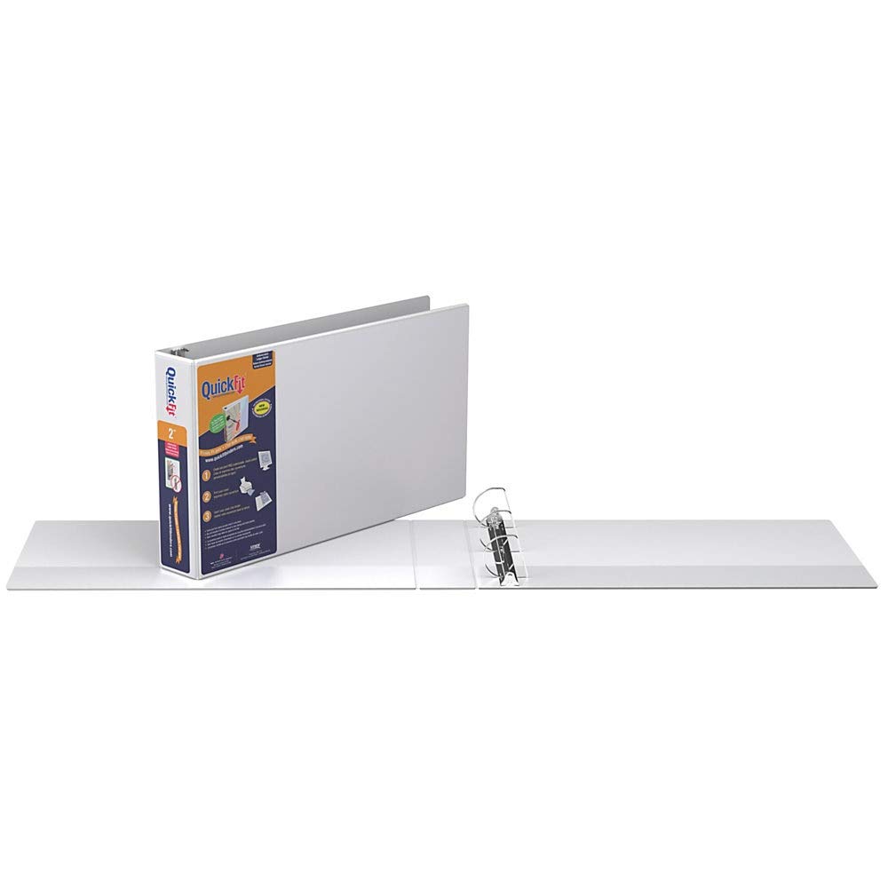 QuickFit 94030 2-Inch White D-Ring Binder with Ledger Size - Premium Organizer for School, Office & Business Documents | Perfect for Filing, Presentations & Report Organization