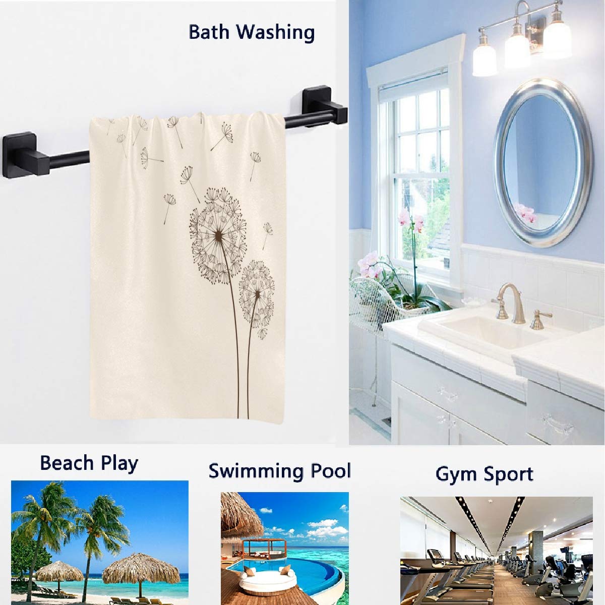Premium Decorative Hand Towels - Soft, Highly Absorbent 16x30 Inch Dandelion Print Bath Towels for Bathroom, Hotel, Gym & Spa | Luxury Home Decor & Guest Towel Set (Beige) | Perfect for Spa Days, Guest Bathrooms & Upscale Hospitality