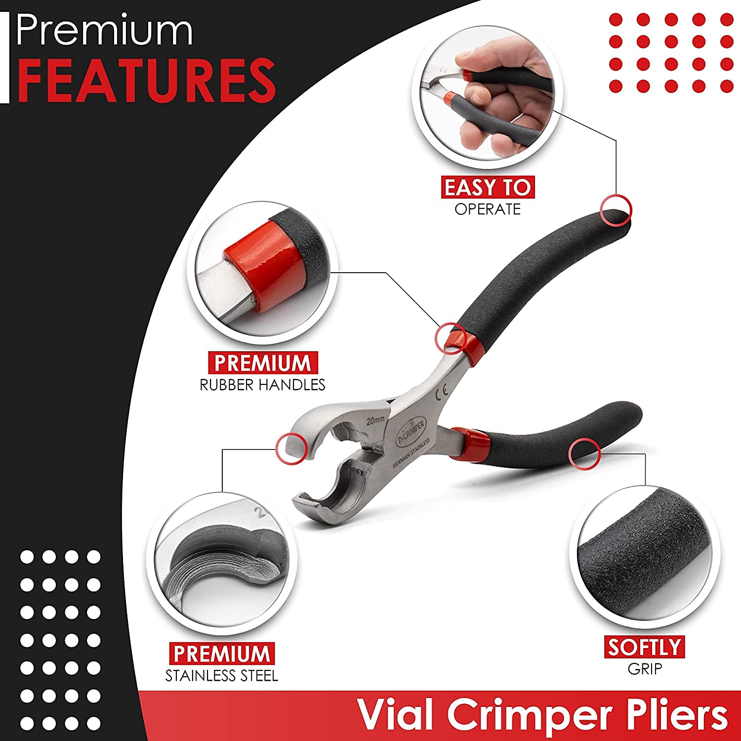Vial Crimper Pliers - 20mm Aluminum Sealing Tool for Vials & Bottles (5 Pack) - Ideal for Pharmacy, Lab, and DIY Essential Oil Bottling