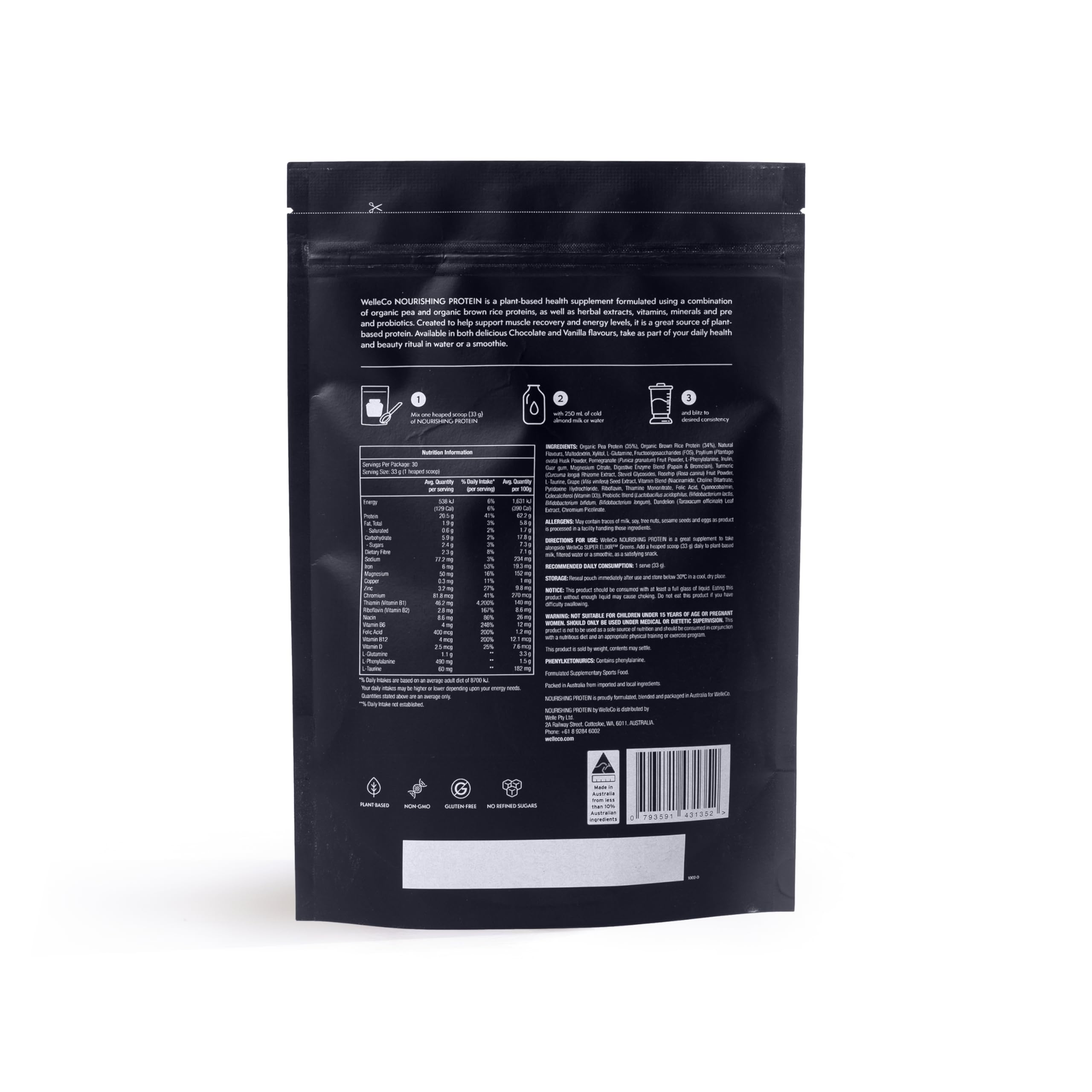 WelleCo Vegan Protein Powder - Organic Sprouted Brown Rice & Pea Protein Blend | Gluten Free, Low Carb, Dairy Free | 16g Protein Per Serving | Vanilla Flavor | 35.2oz Pouch | Supports Energy & Muscle Recovery | Perfect for Post-Workout, Smoothies & Healthy Breakfasts
