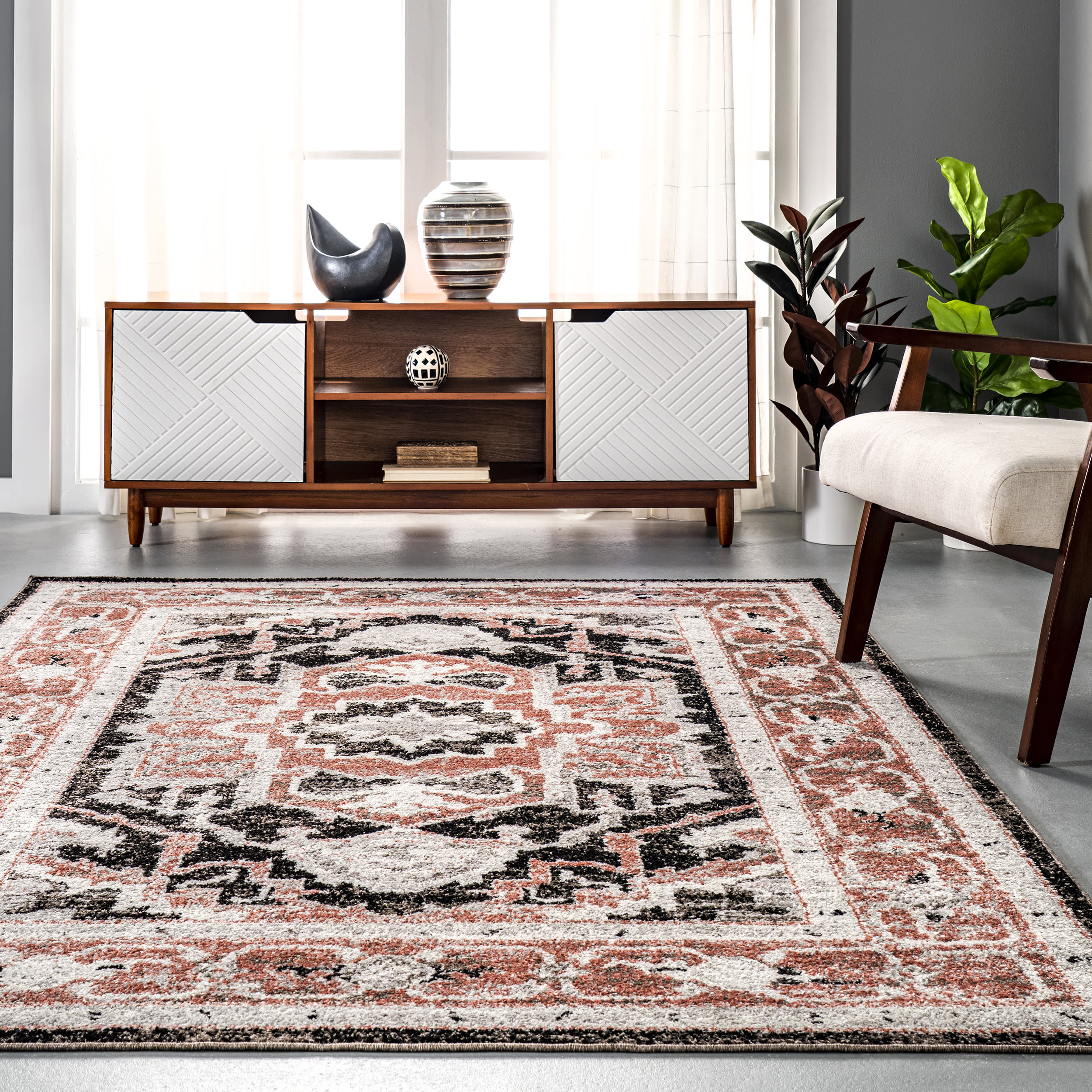 Danielle Bordered Geometric Area Rug in Beige - Perfect for Living Room, Bedroom & Office Decor